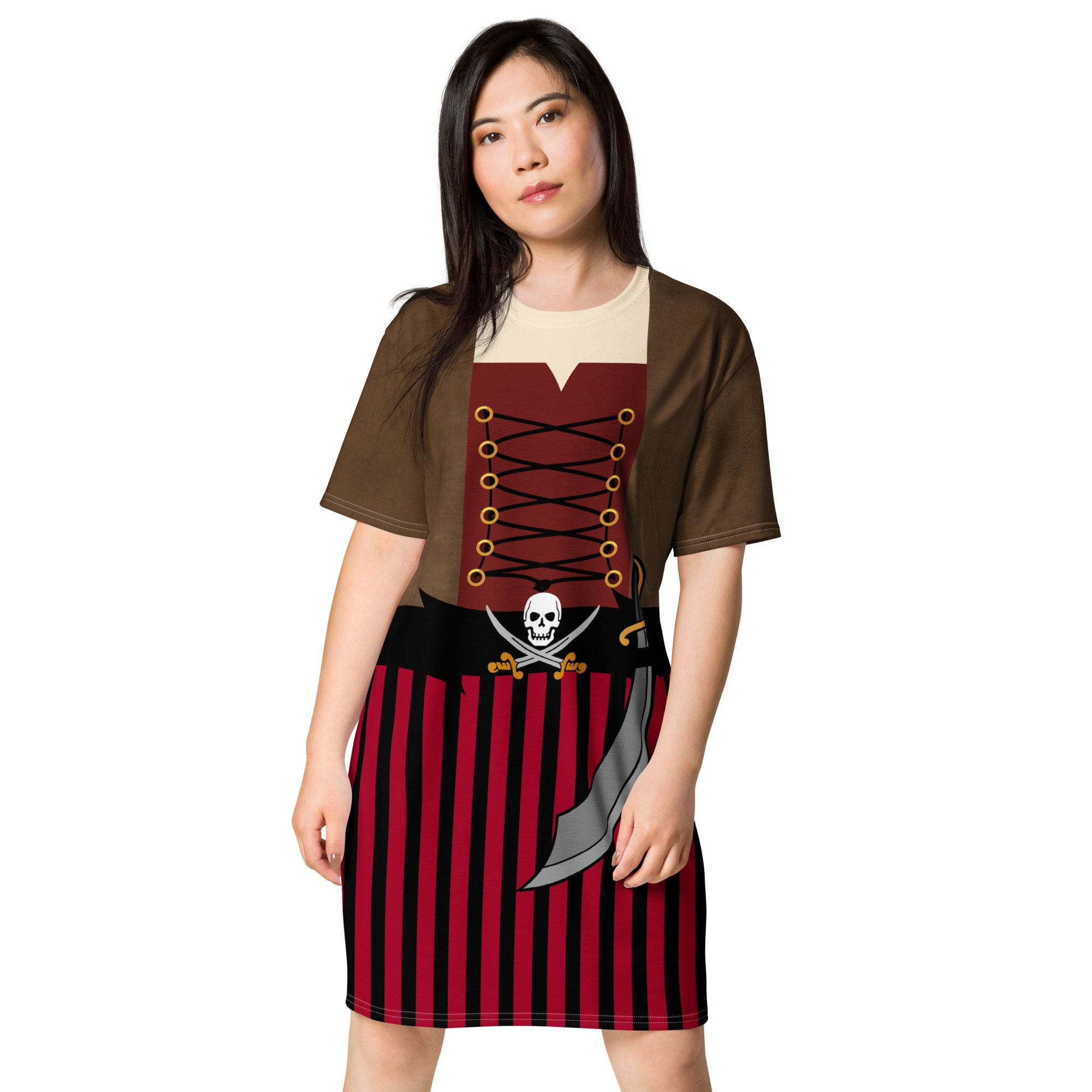 Pirate costume T-shirt dress, skulls, fake pirate sword
