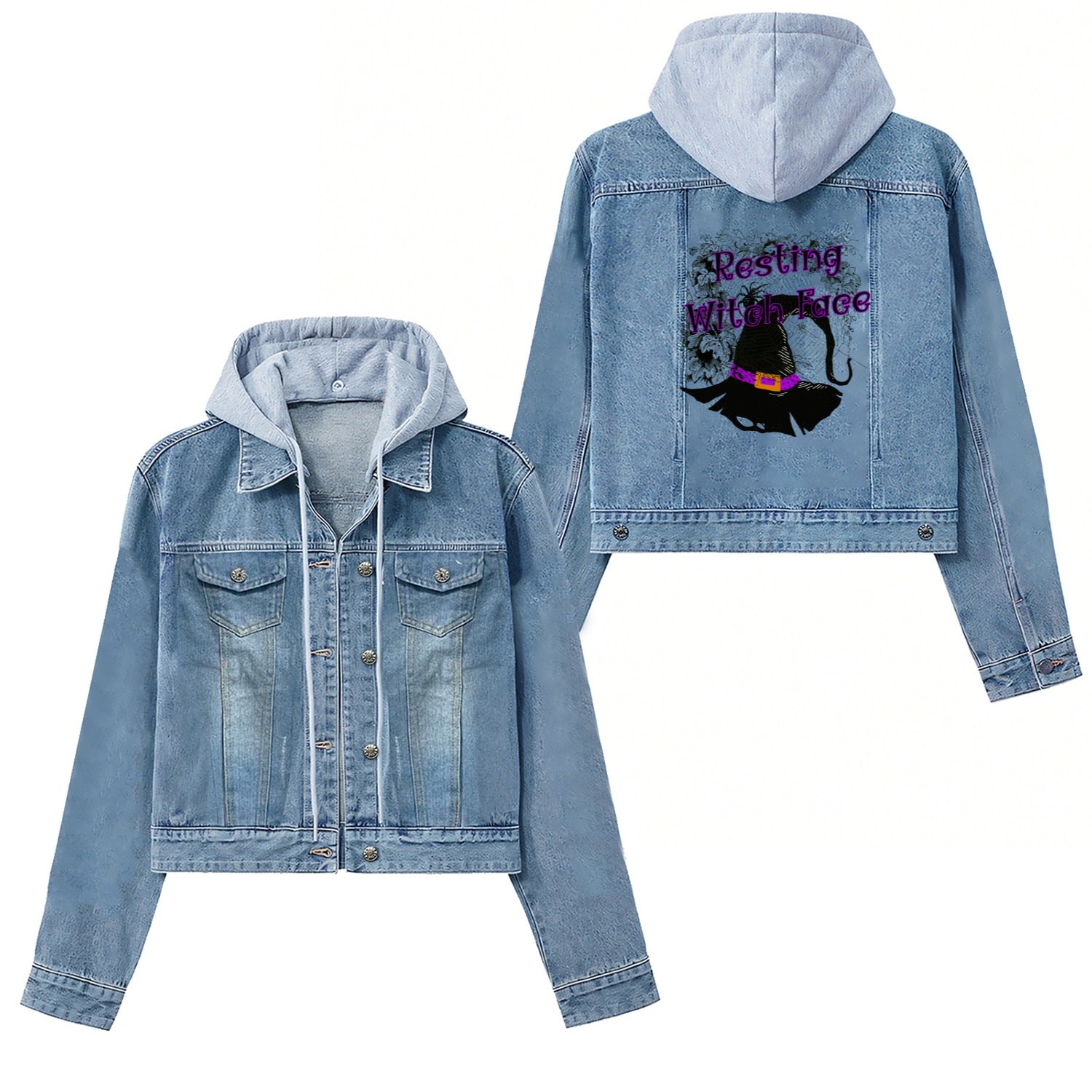 Resting Witch Face - Halloween Spider Web Women's Denim Jackets