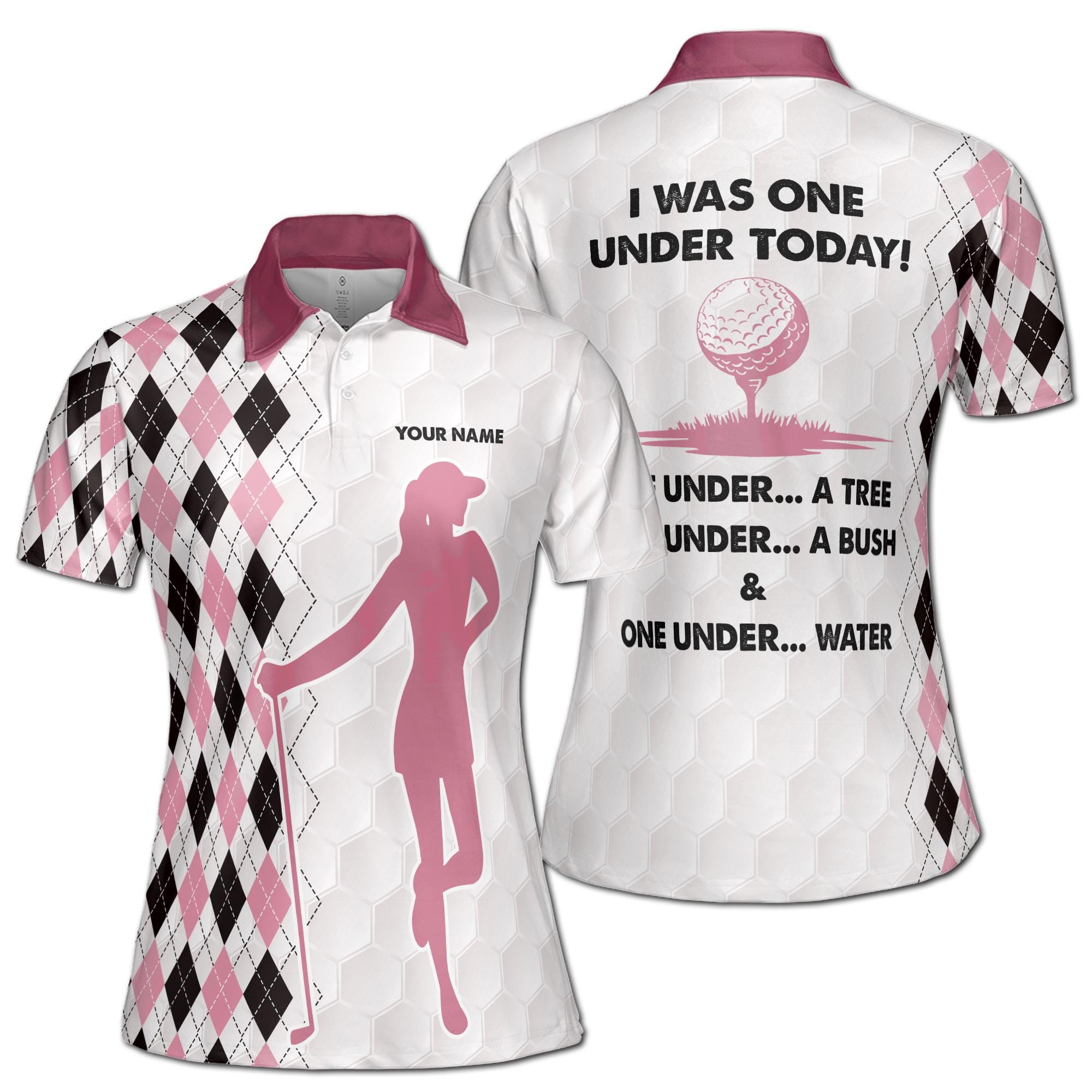Custom Name I Was One Under Funny Golf Women's Polo Shirt