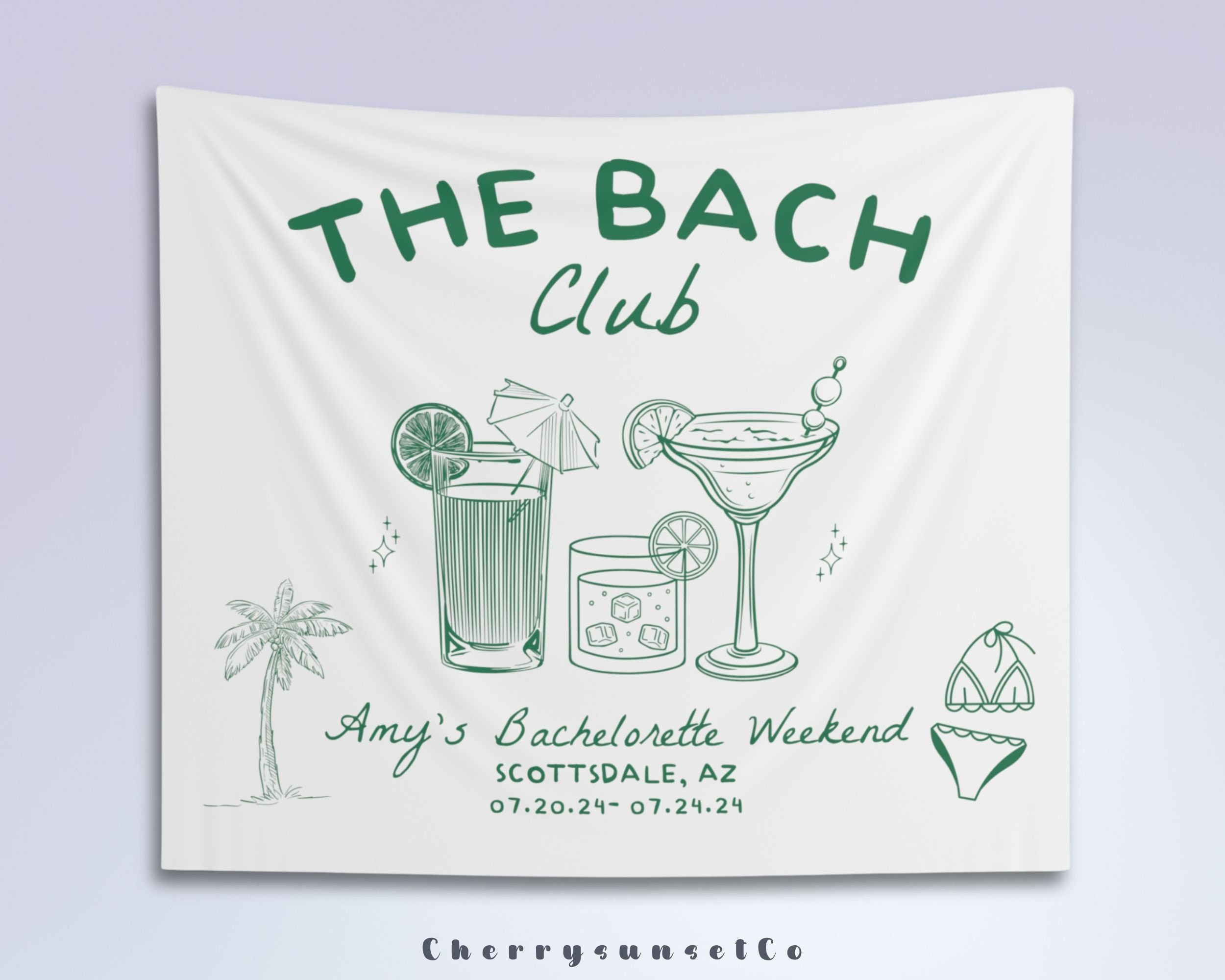 Custom Bach Clue Banner Beach Bachelorette Party Tapestry Fiesta Bridal Shower Welcome Sign Bachelorette Weekend Decor Palm tree Beach Bach