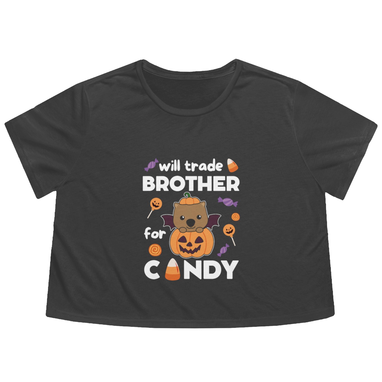 Wombat Halloween Trade Brother For Candy Flowy Cropped Tees