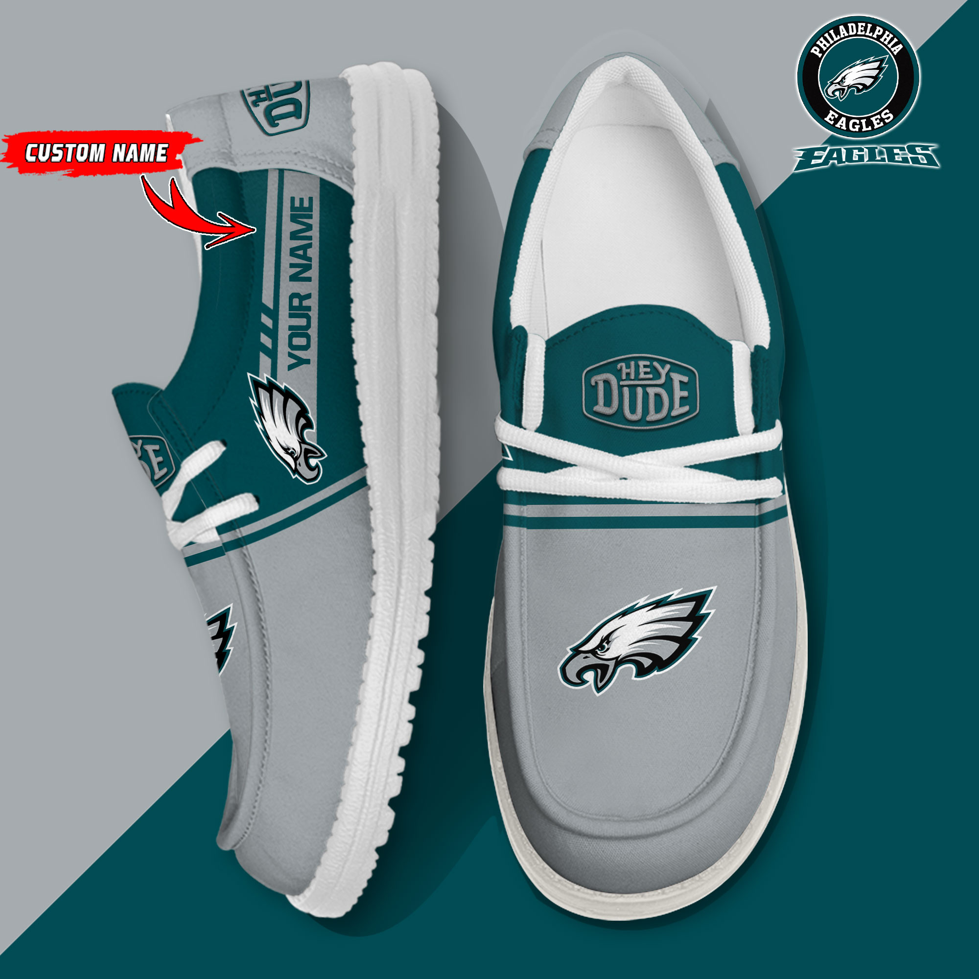 Philadelphia Eagles Football Hey Dude Canvas Loafer Shoes – Custom Name