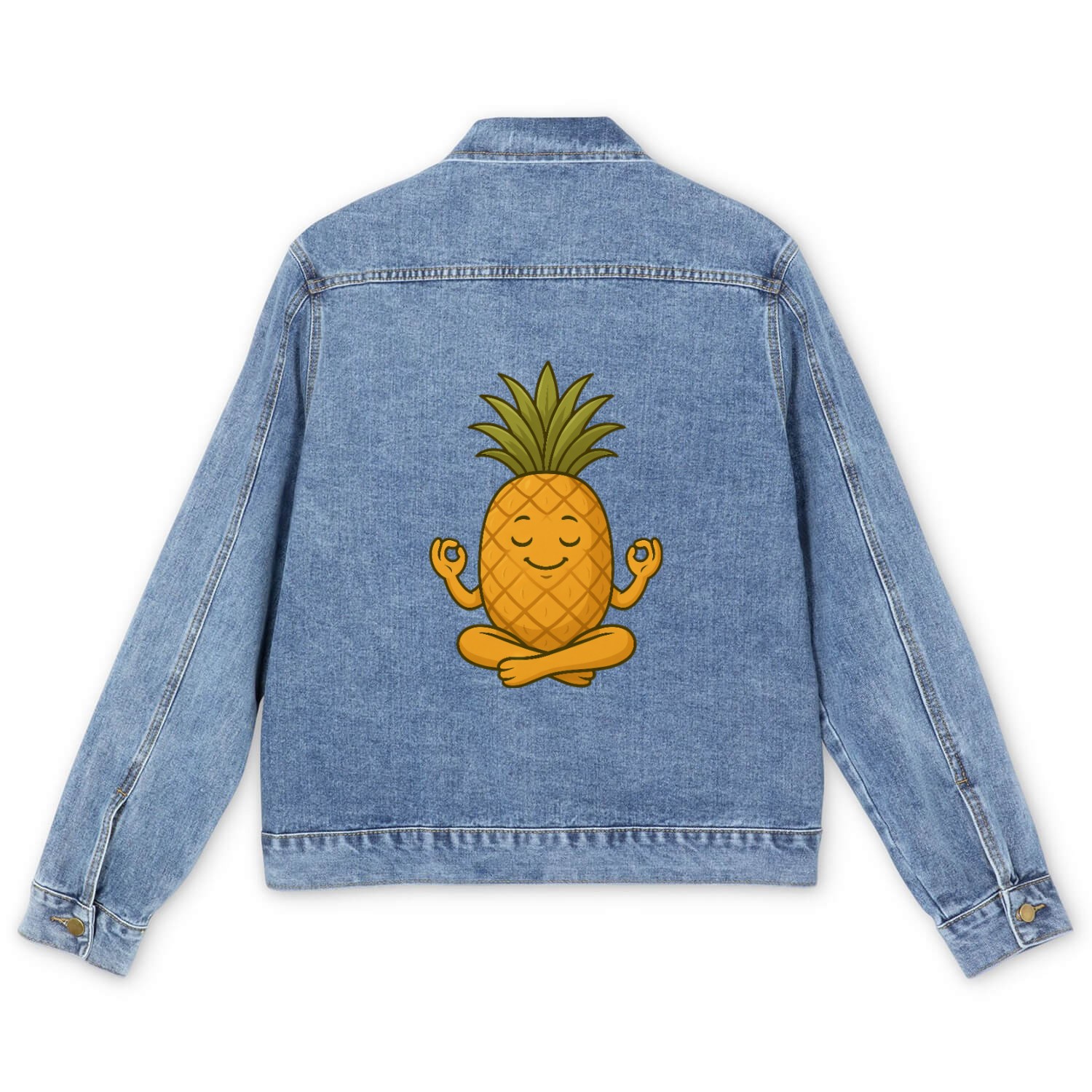 Cute pineapple yoga meditation relaxation cartoon Men's Denim Jackets