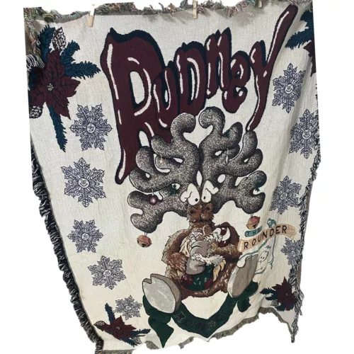 Tapestry Throw Blanket Fringe Moose, Winter Christmas Home 60" x 48"￼