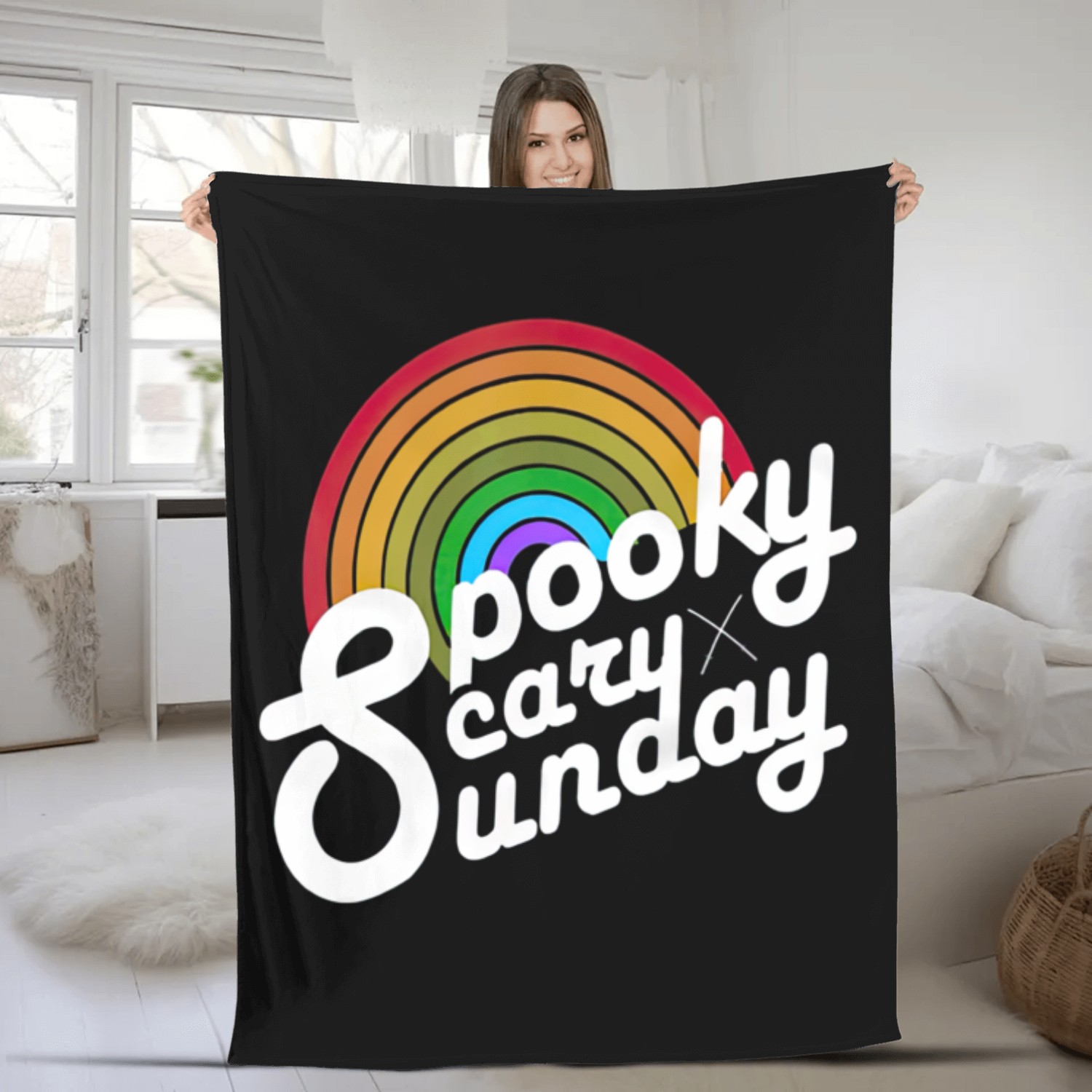Spooky Scary Sunday Fleece Blankets, Spooky Sunday Unisex