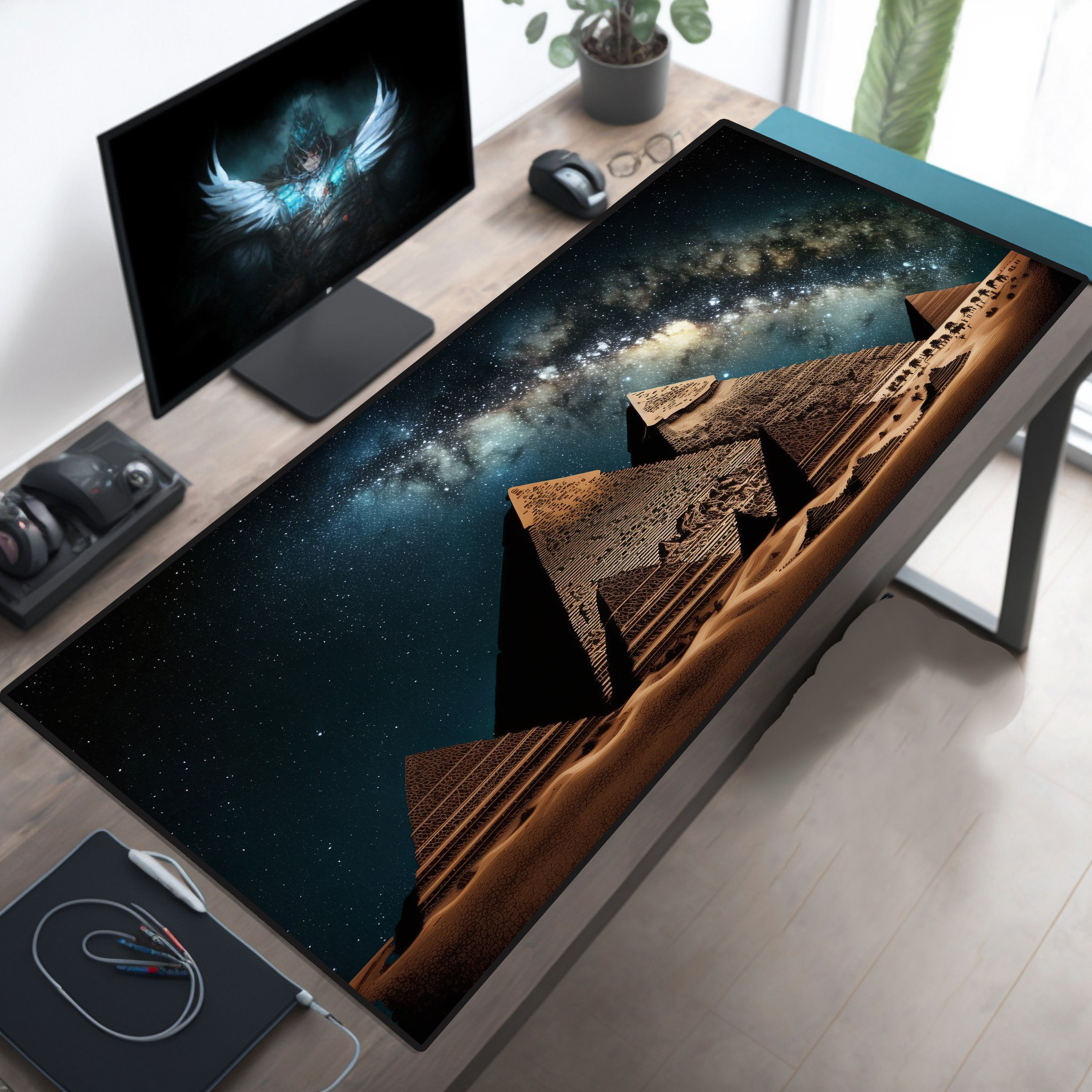 Giza Pyramids Gaming Desk Mat, Egypt Pyramid Mousepad, XXL Laptop & Writing Desk Pad