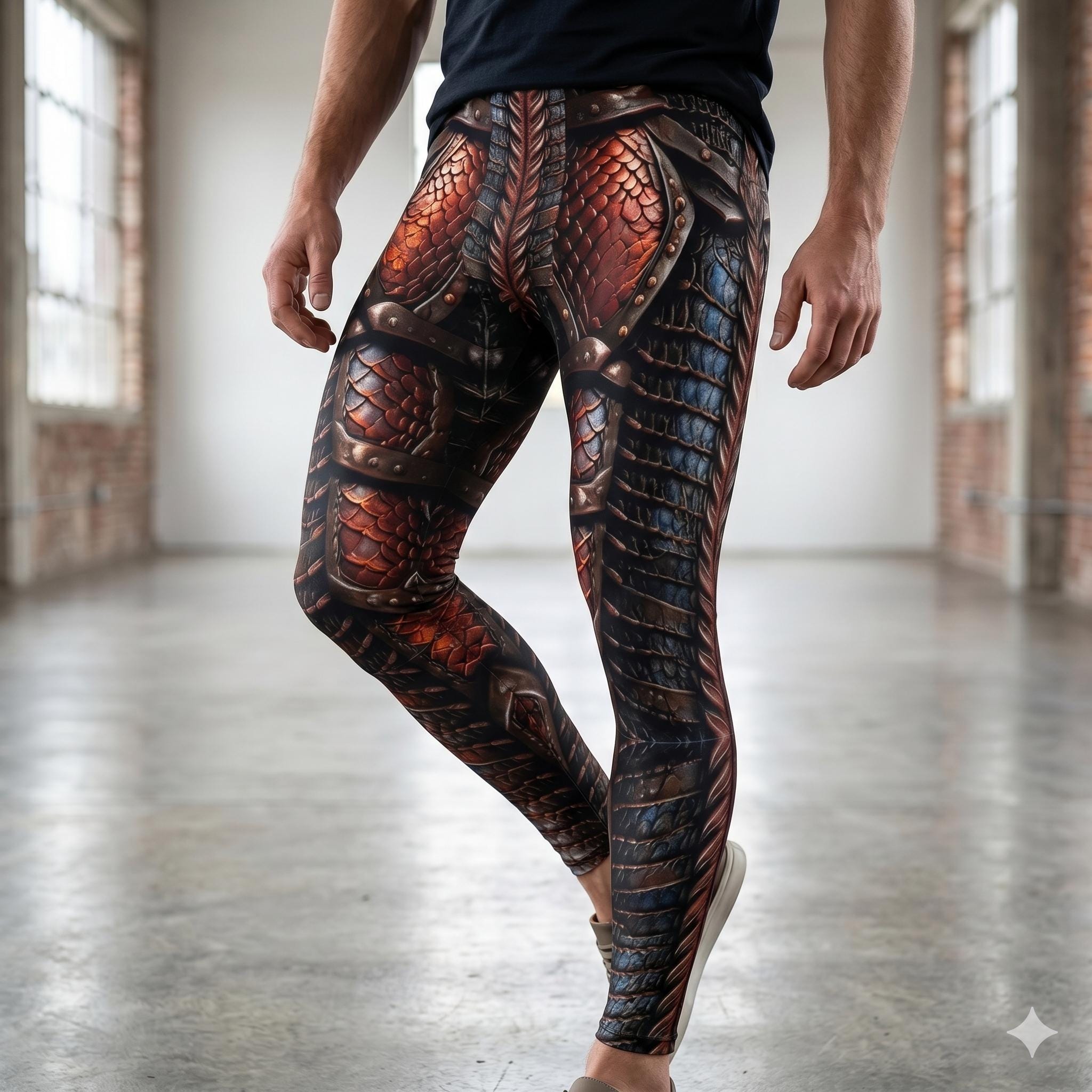 Gladiator Mens Leggings, Exoskeleton Armor, Workout Pants, Dystopian Cycling Athletic, Fitness, Running, Exercise, Cosplay Wrestling Chaps