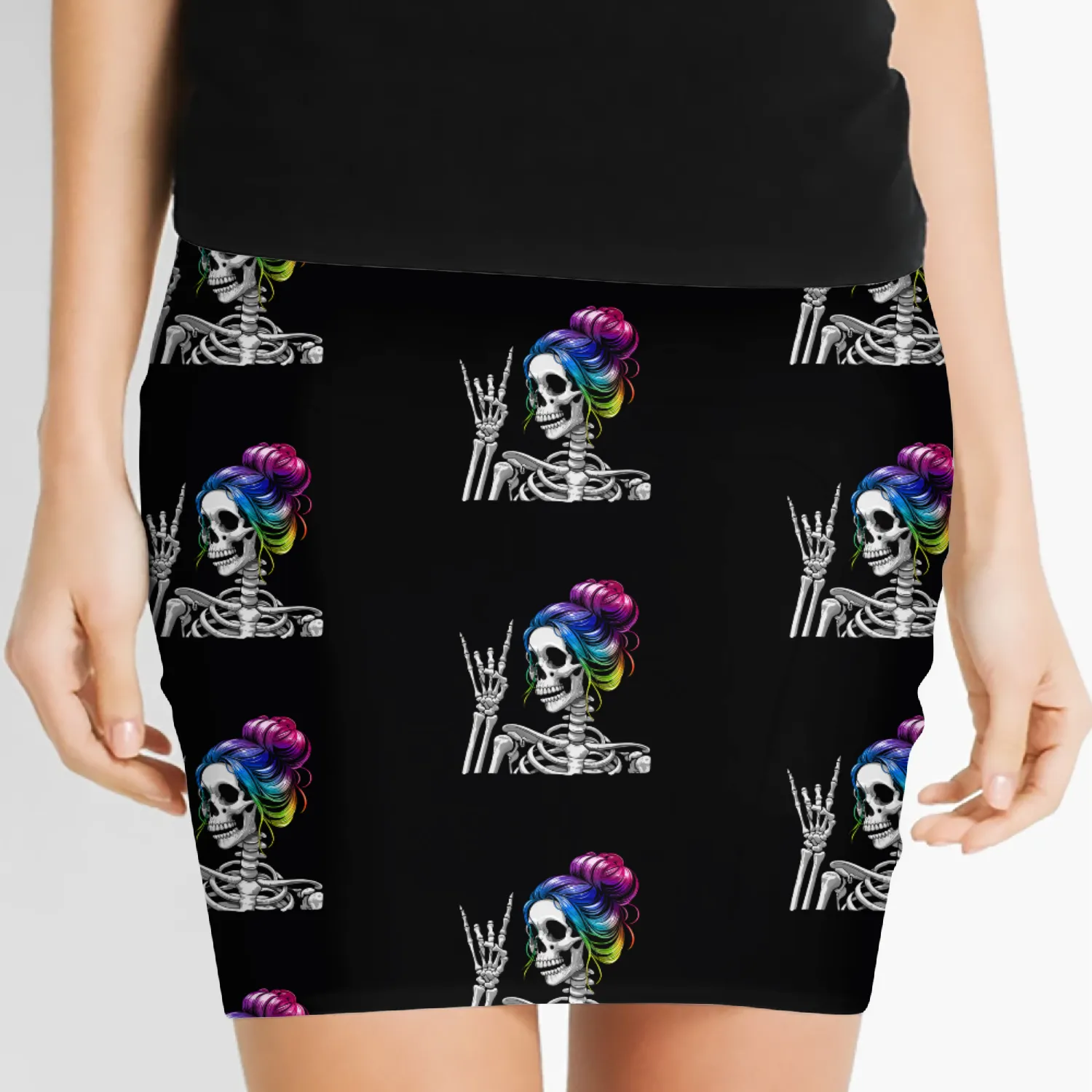 Messy Bun Rock N Roll Skeleton Rock Hand Women's Mini Skirts