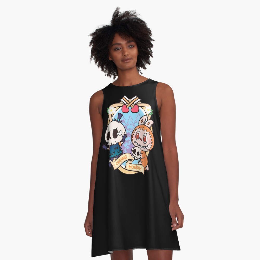 Labubu Monsters chasing monday sticker A-Line Dress, Gift for Her