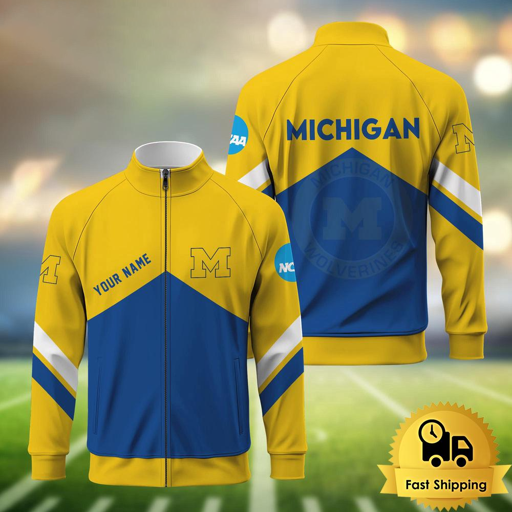 Michigan Wolverines Logo Custom Standing Neck Zipper Jacket
