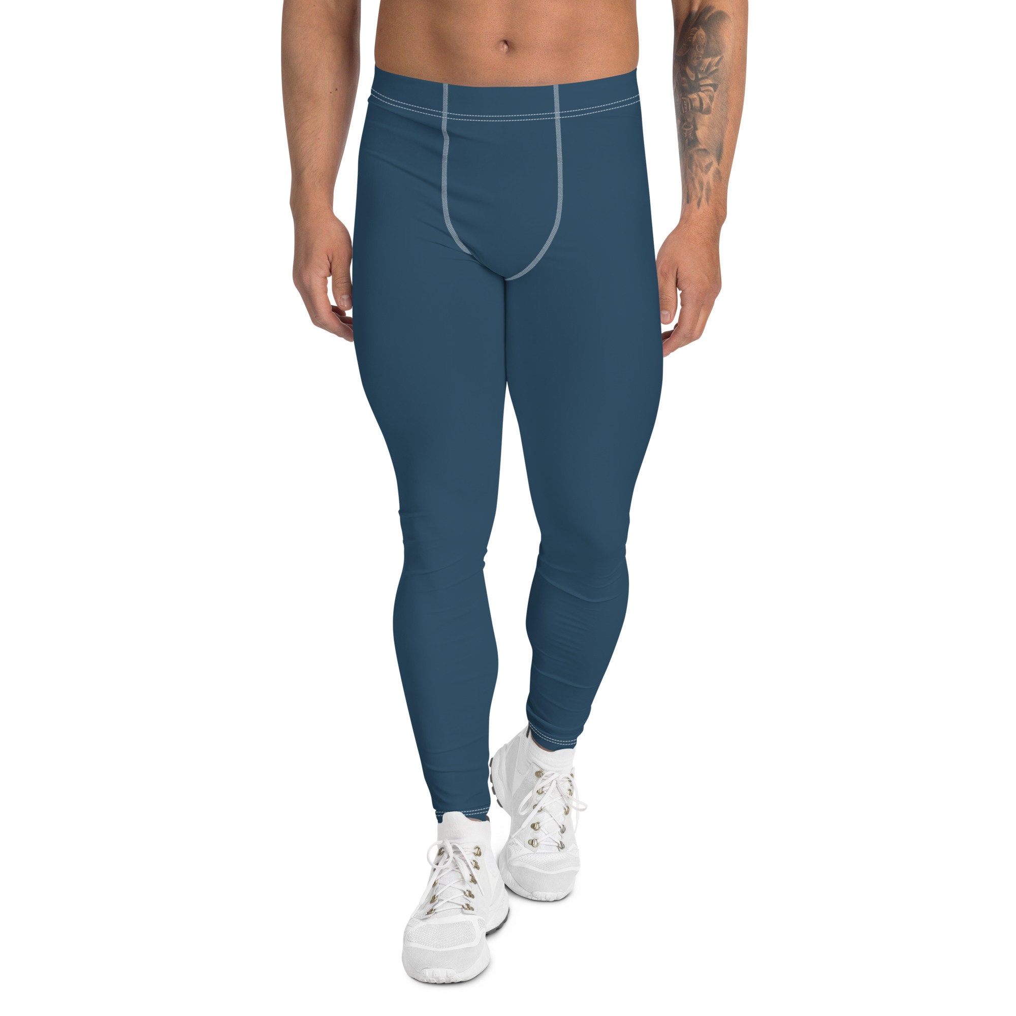 Blue Mens Leggings | Workout Leggings | Solid Color | Running Leggings | Mens Pants