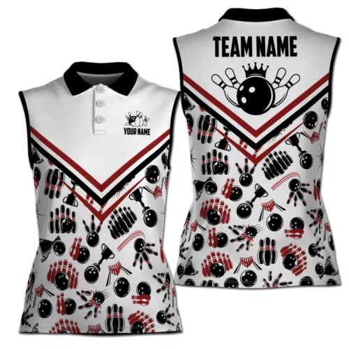 Personalized Bowling Player Bowling Strike Bowling Pattern Women Sleeveless Polo