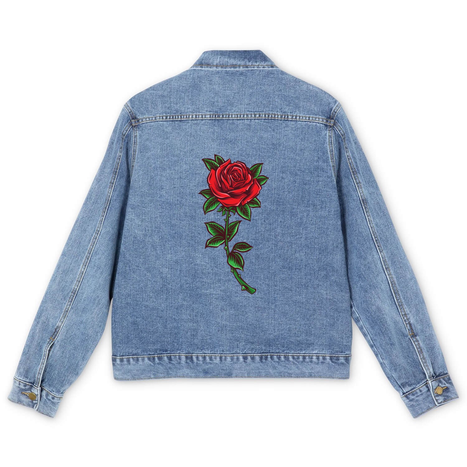 Red rose, Rose stem Men's Denim Jackets