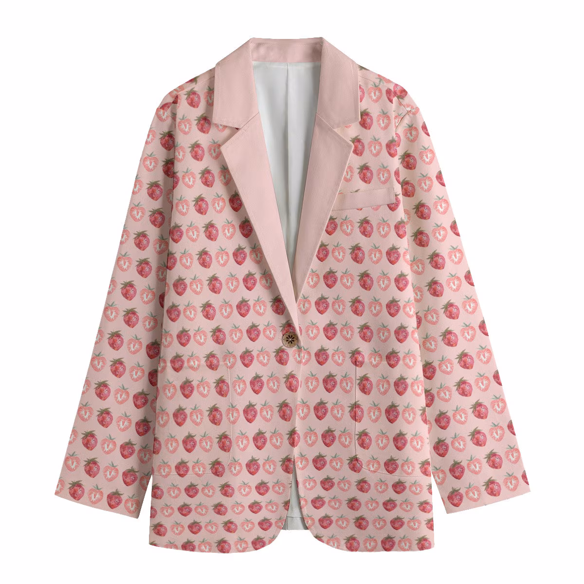 Strawberry Print Women's Casual Blazer, Women Suit Jacket, Gift For Her