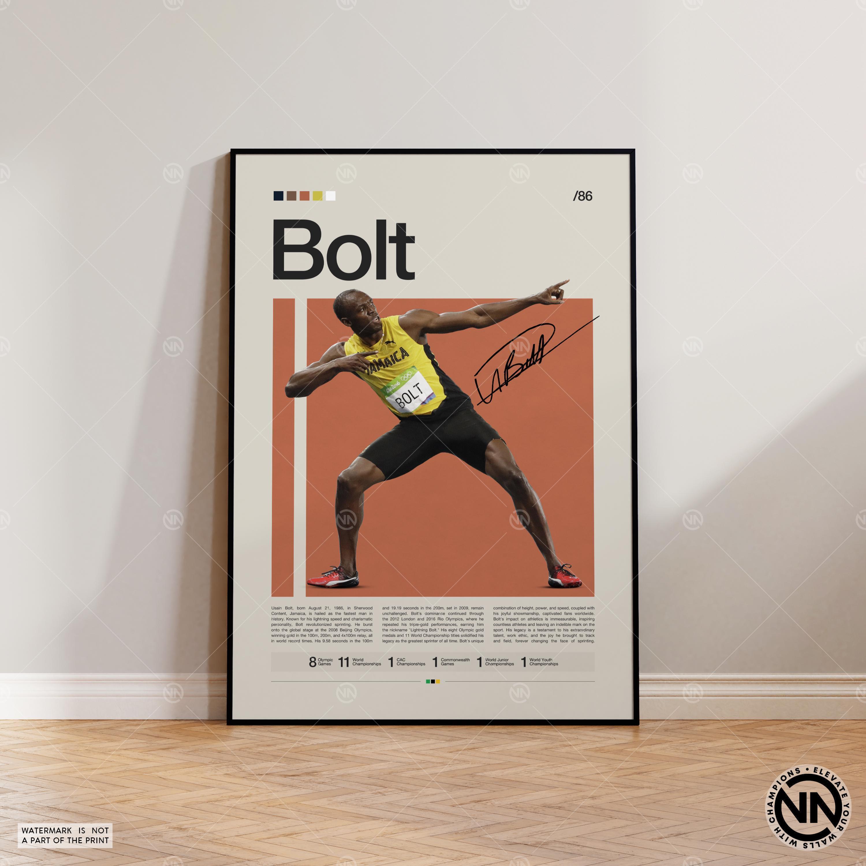 Usain Bolt Poster, Running Poster, Athletics Prints, Sports Poster, Mid-Century Modern, Motivational Poster, Sports Bedroom Posters