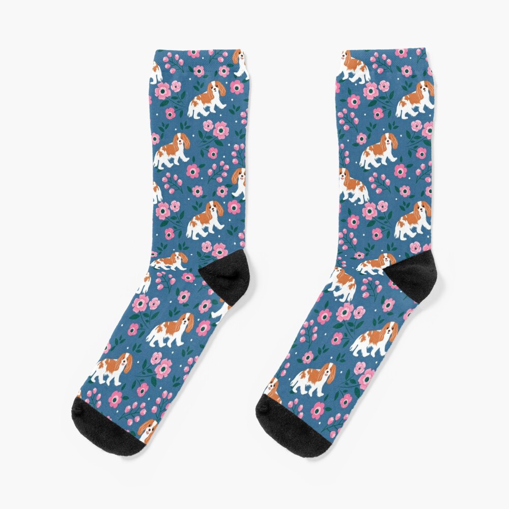 Blenheim Cavalier King Charles Spaniel Playing at Night in a Garden Socks