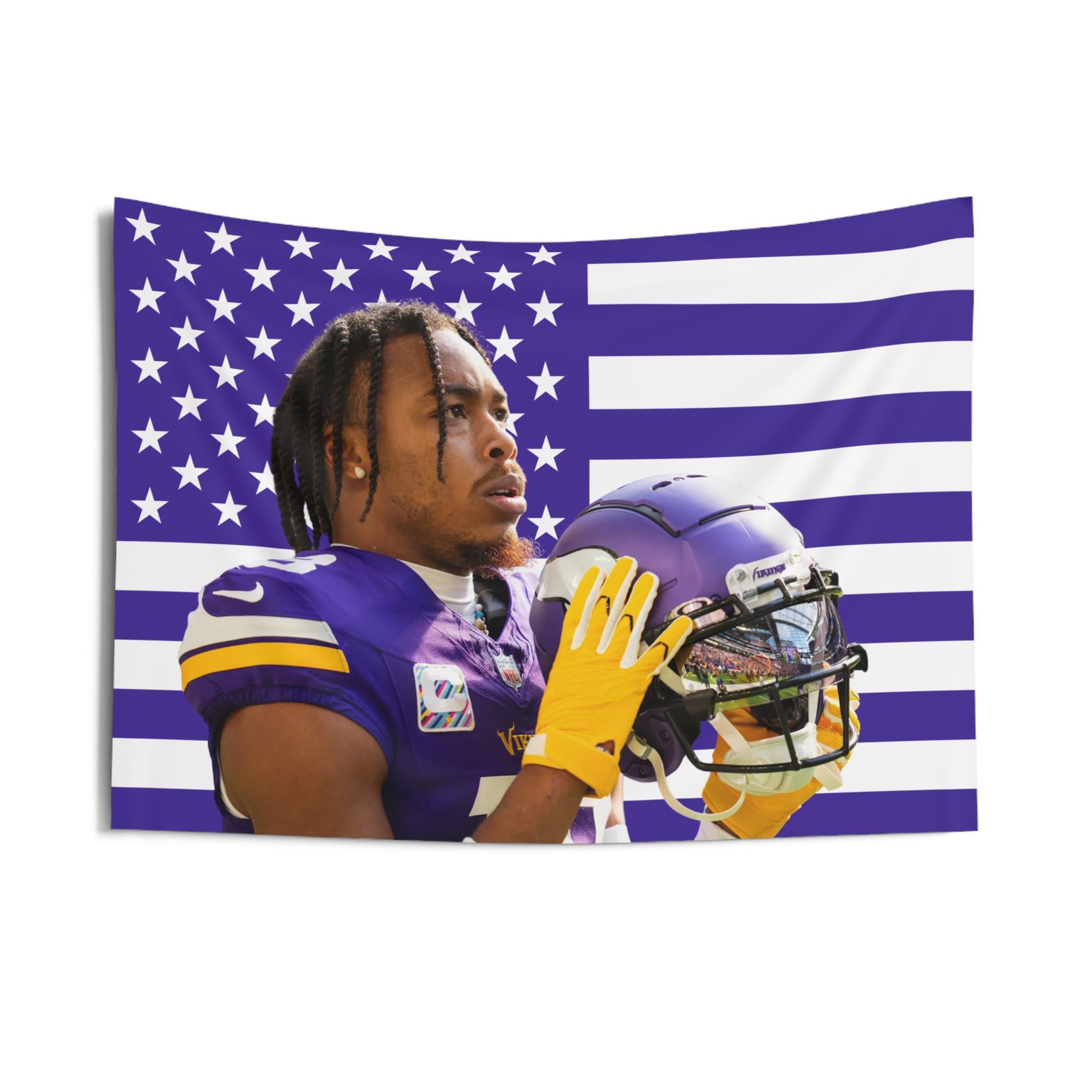 Justin Jefferson Vikings Purple Flag Tapestry Football Wall Decor
