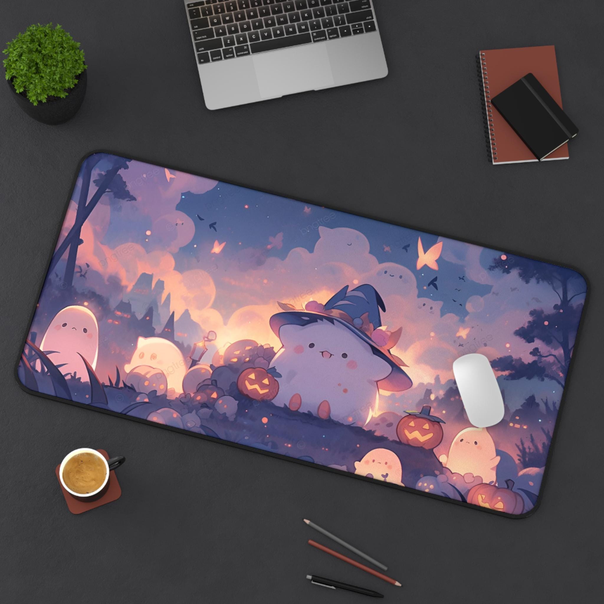 Enchanted Halloween Desk Mat | Cute Ghosts and Pumpkins | Office Decor | Gamer Mat | Cozy Fall Vibe