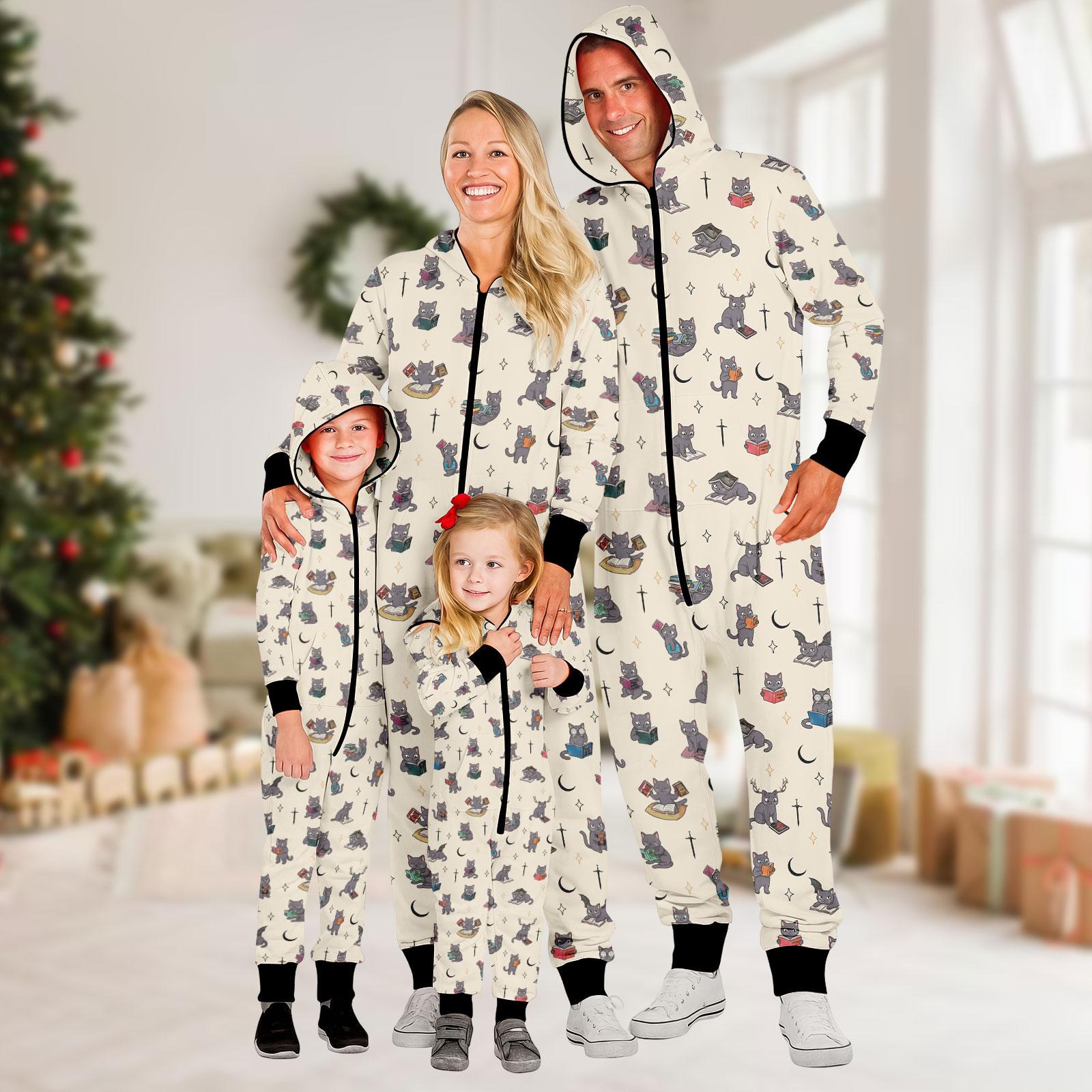 Cute Cat Family Jumpsuit, Cat Onesie Pajamas, Holiday Fleece Jumpsuit, Puppy One-piece Pajama, Pajamas For Family, Gift for Kids