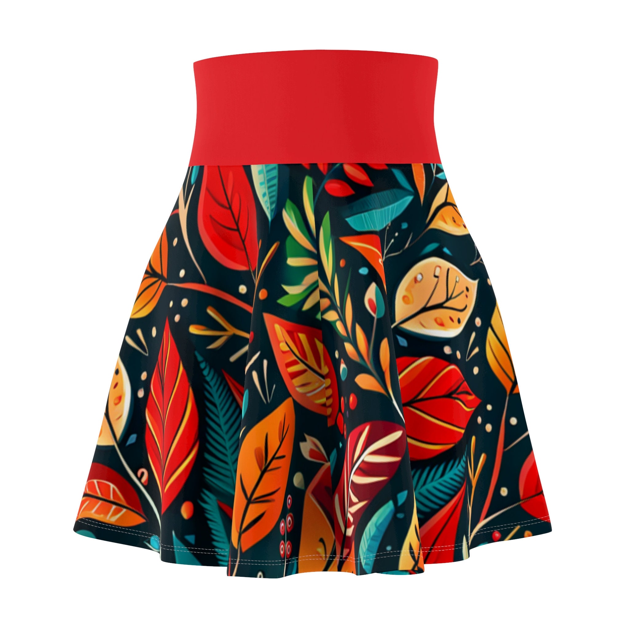 Red leaf women's Skater Skirt (AOP)