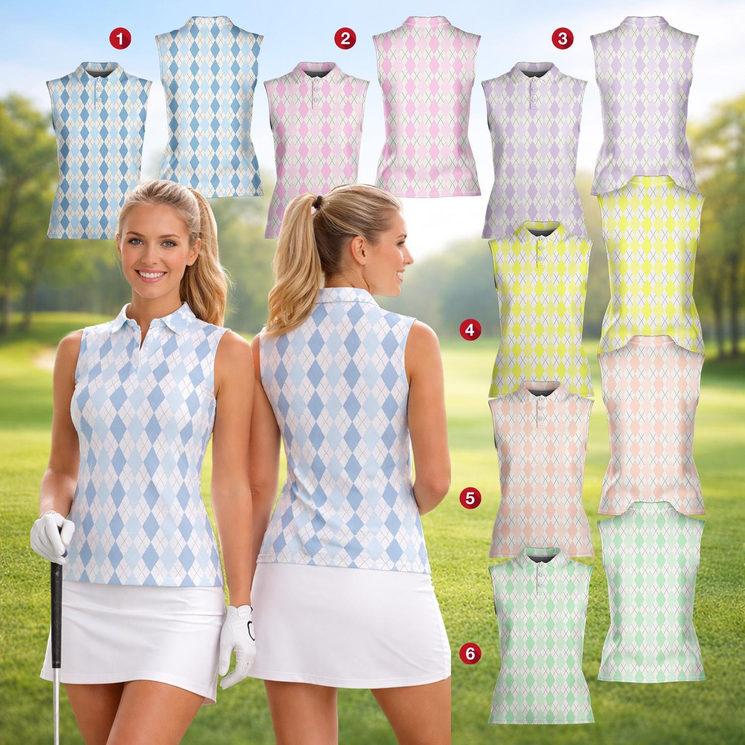 Women’s Sleeveless Polo Shirt with Vintage Diamond Pattern for Summer and Casual Wear