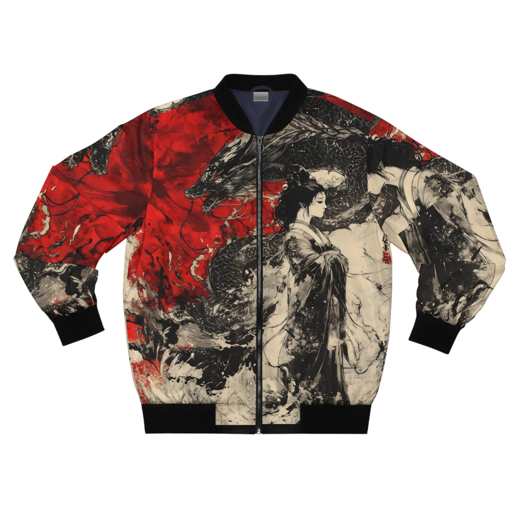 Retro Japanese Anime Bomber Men's Jacket ,Men's AOP Bomber Jacket,Japanese Streetwear Bomber Jacket