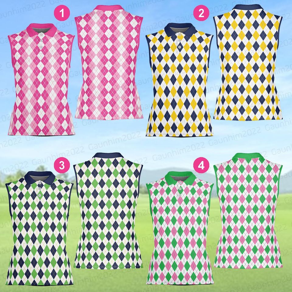 Argyle Pattern Golf Polo Shirt, Ladies Golf Polo Shirt, Matching Golf Teams Polo Shirt, Women Sleeveless Golf Shirt For Golfers, Golf Lovers