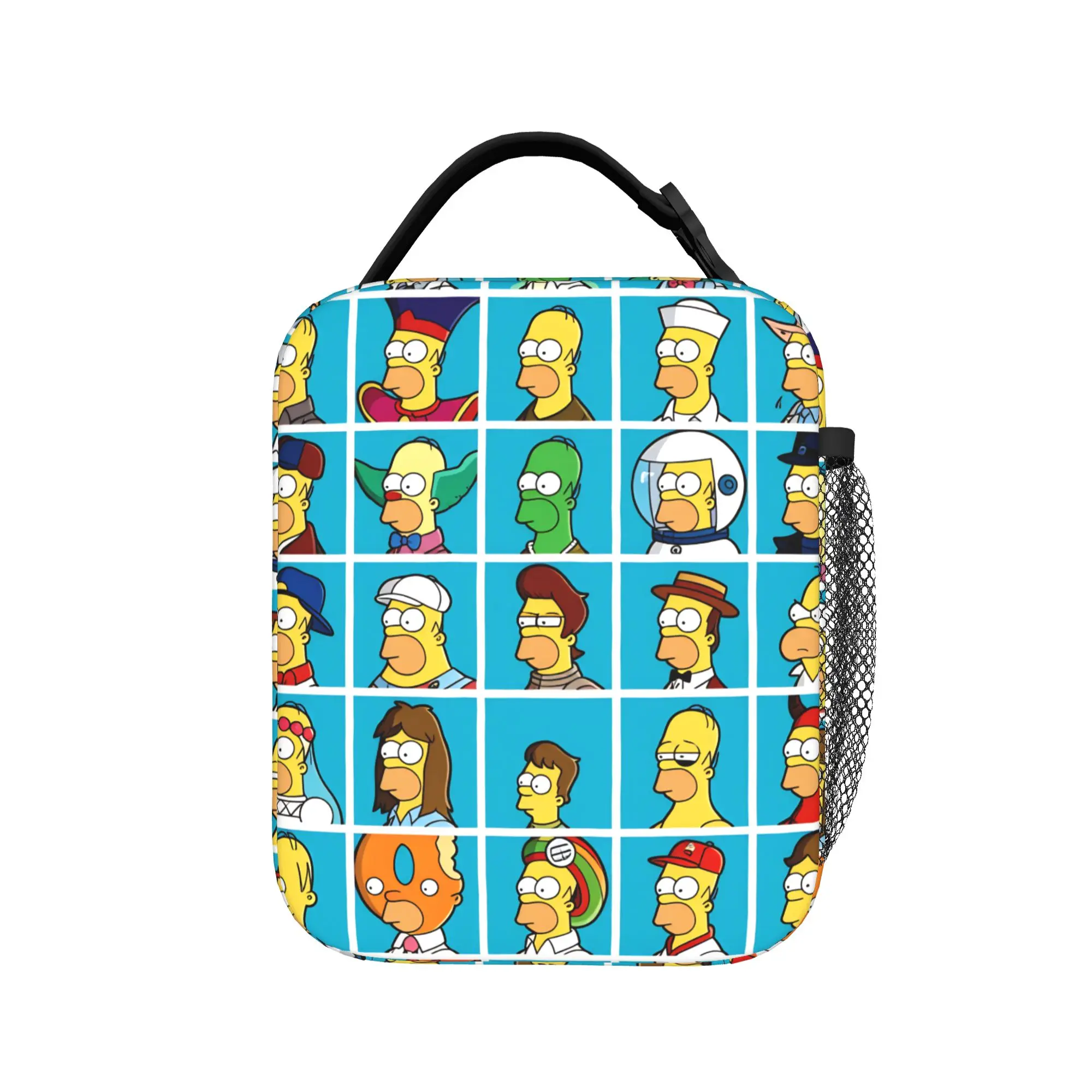 S-Simpsons Character Head Portrait Lunch Bag Leisure Lunch Box For Unisex Outdoor Picnic Cooler Bag Print Tote Handbags