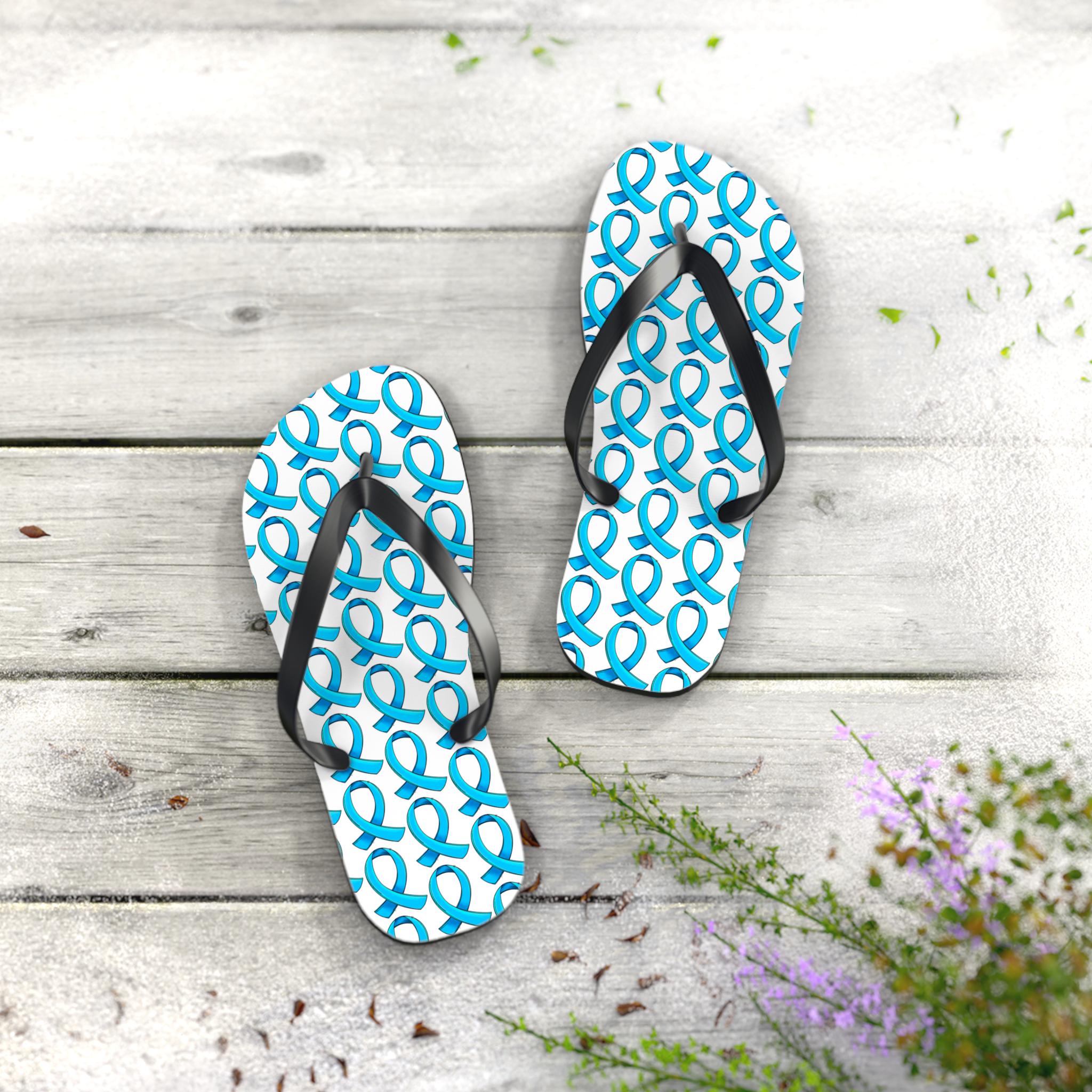 Prostate Cancer Light Blue Ribbon Flip Flops Gift, Beach Flip Flops, Summer Sandals, Summer Decor