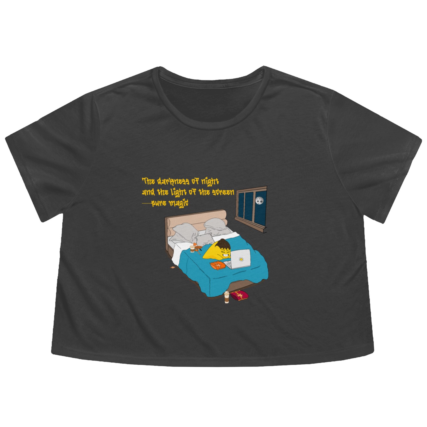 The darkness of night and the light of the screen Flowy Cropped Tees