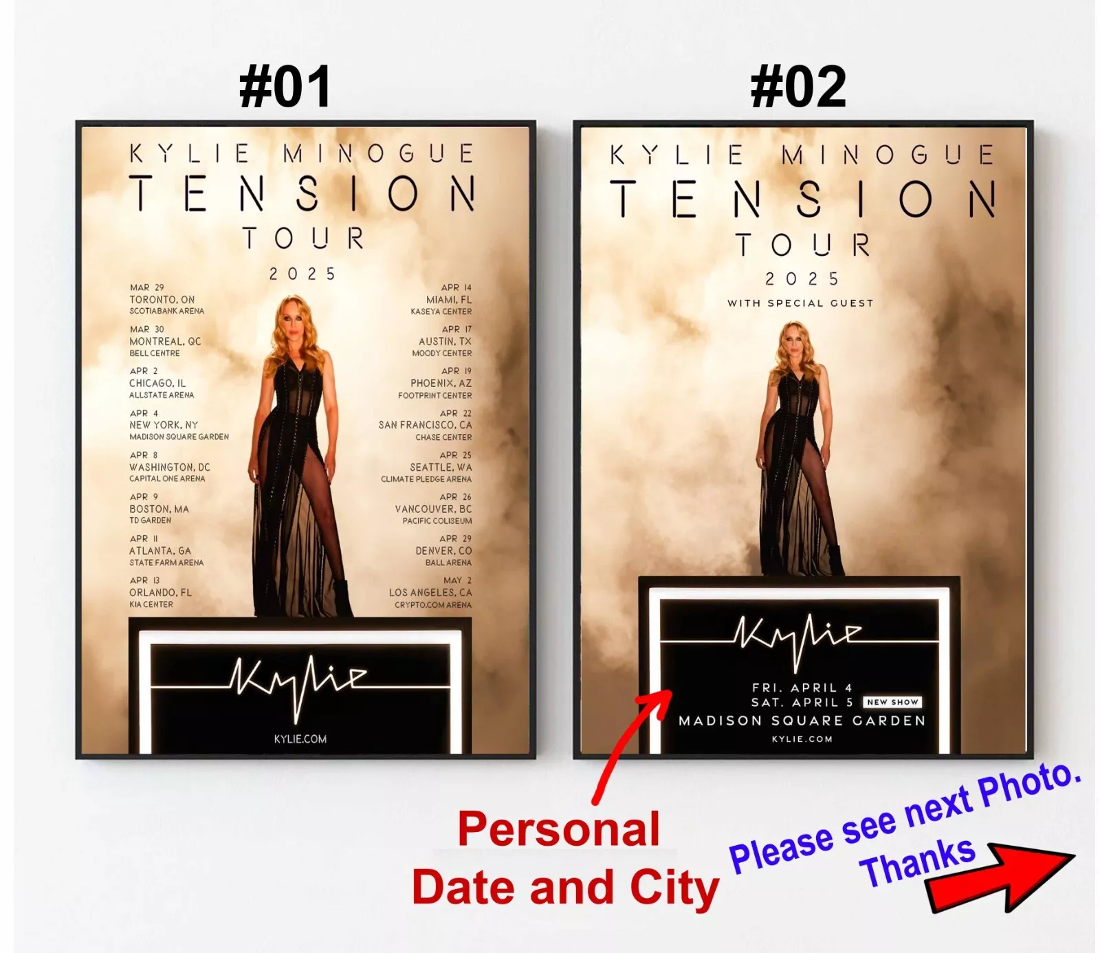 Kylie-Minogue TENSION 2025 Tour Poster, Custom Date and City