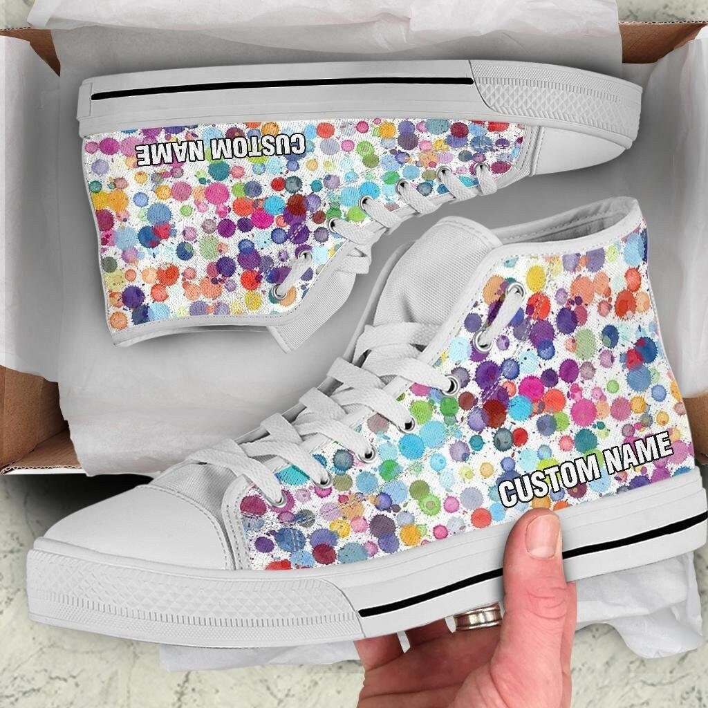 Polka Dots Custom Name High Top Shoes / Polka Dots Custom Print Shoes / Polka Dots Sneakers / Polka Dots Gift