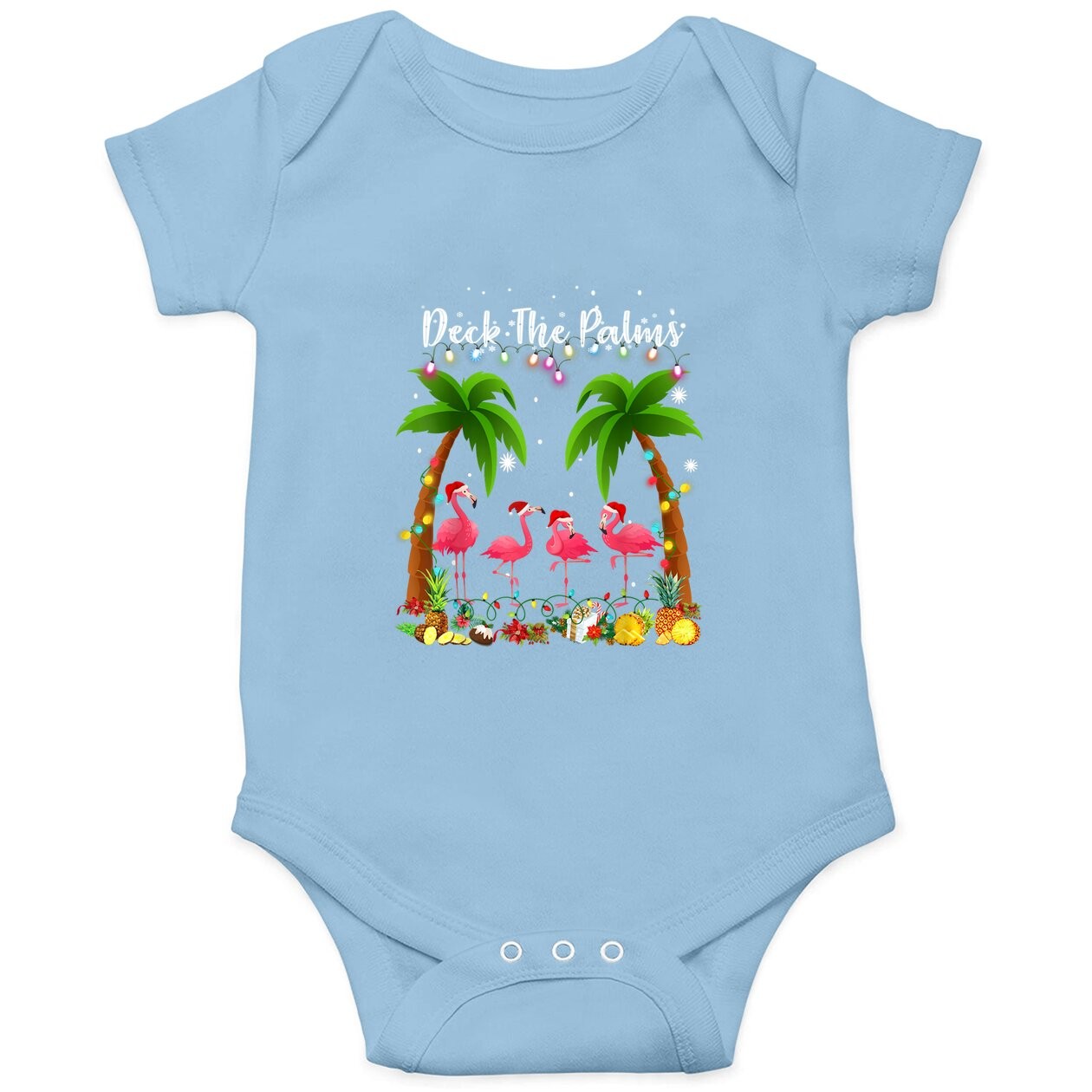 Deck The Palms Merry Flamingo Christmas Tee Baby Bodysuit