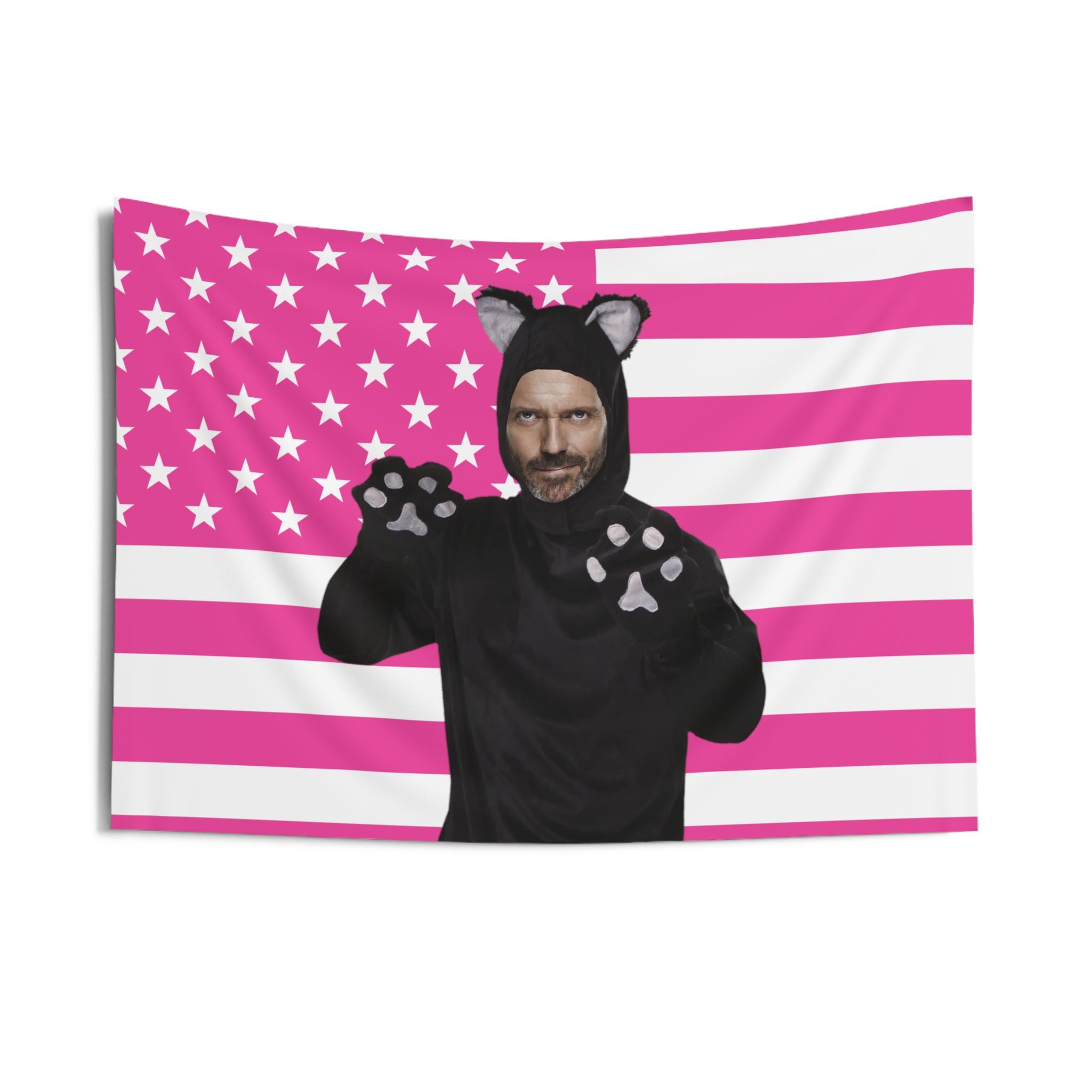 Dr. House Housecat Meme Flag, Hugh Laurie Dr. Gregory House Indoor Wall Tapestries, House MD Pink Flag