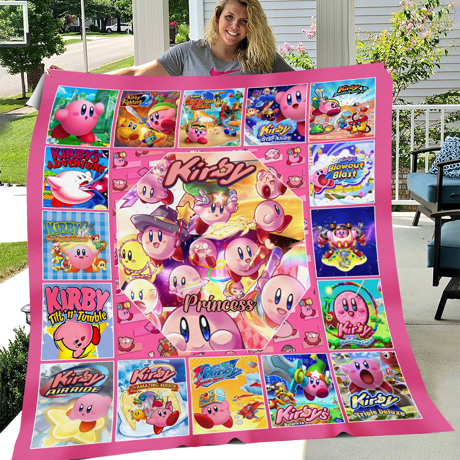 Personalized Kirby Game Blanket, Custom Name Kids Kirby Cartoon Blanket, Birthday Gift