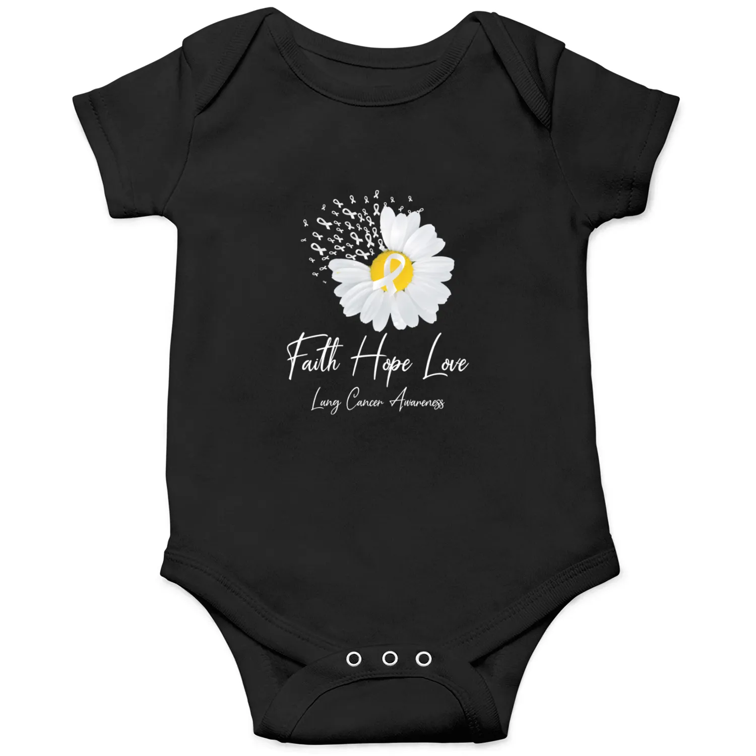 White Flower Ribbon Faith Hope Love Lung Cancer Aw Onesies