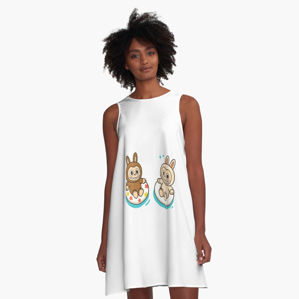 Labubu swimming in swimming rings A-Line Dress, Gift for Her