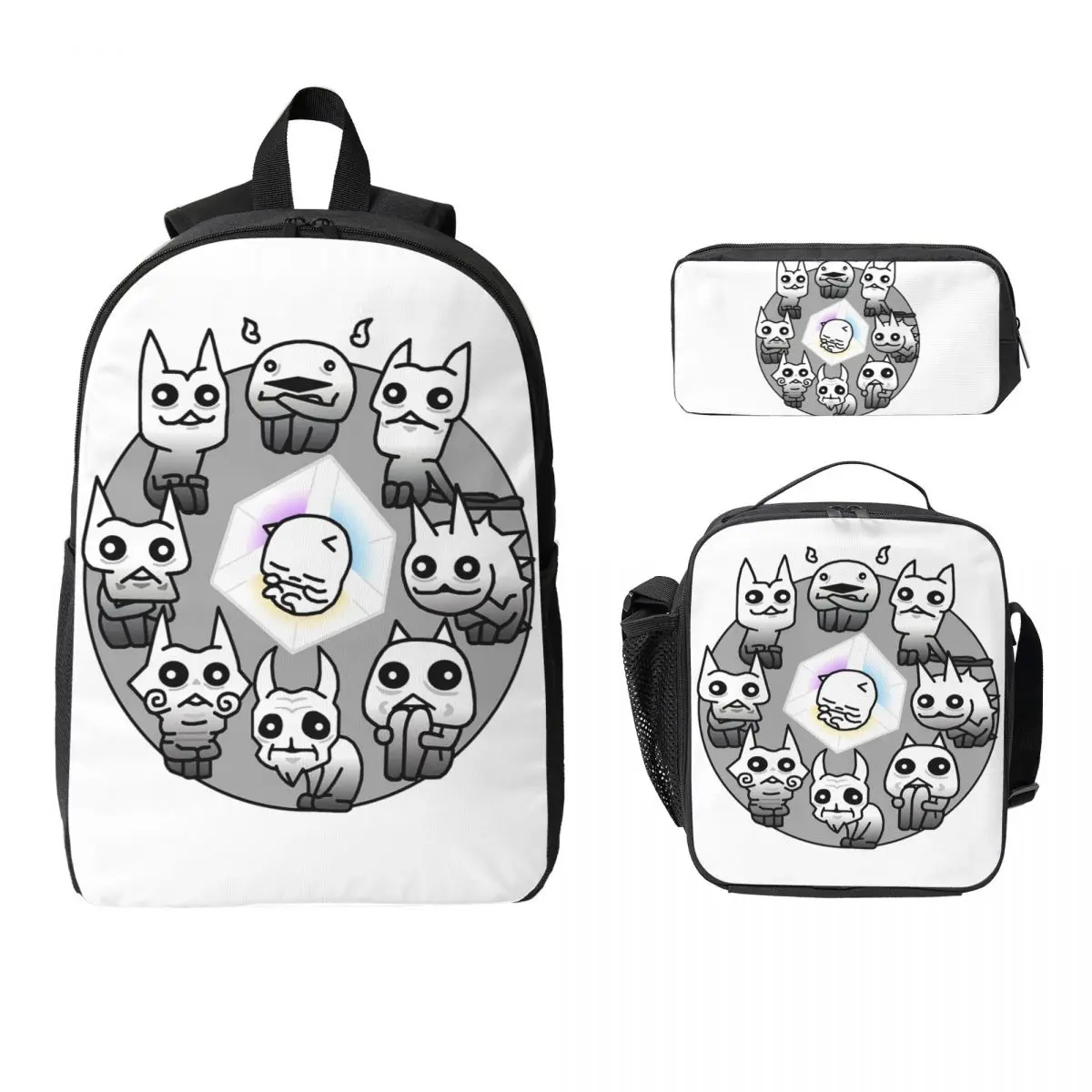 Battle Cats Nekoluga Mural Backpack Set, 3-Piece School Bookbag with Insulated Lunch Bag and Pencil Case, Laptop Shoulder Backpack for Boys Girls Students