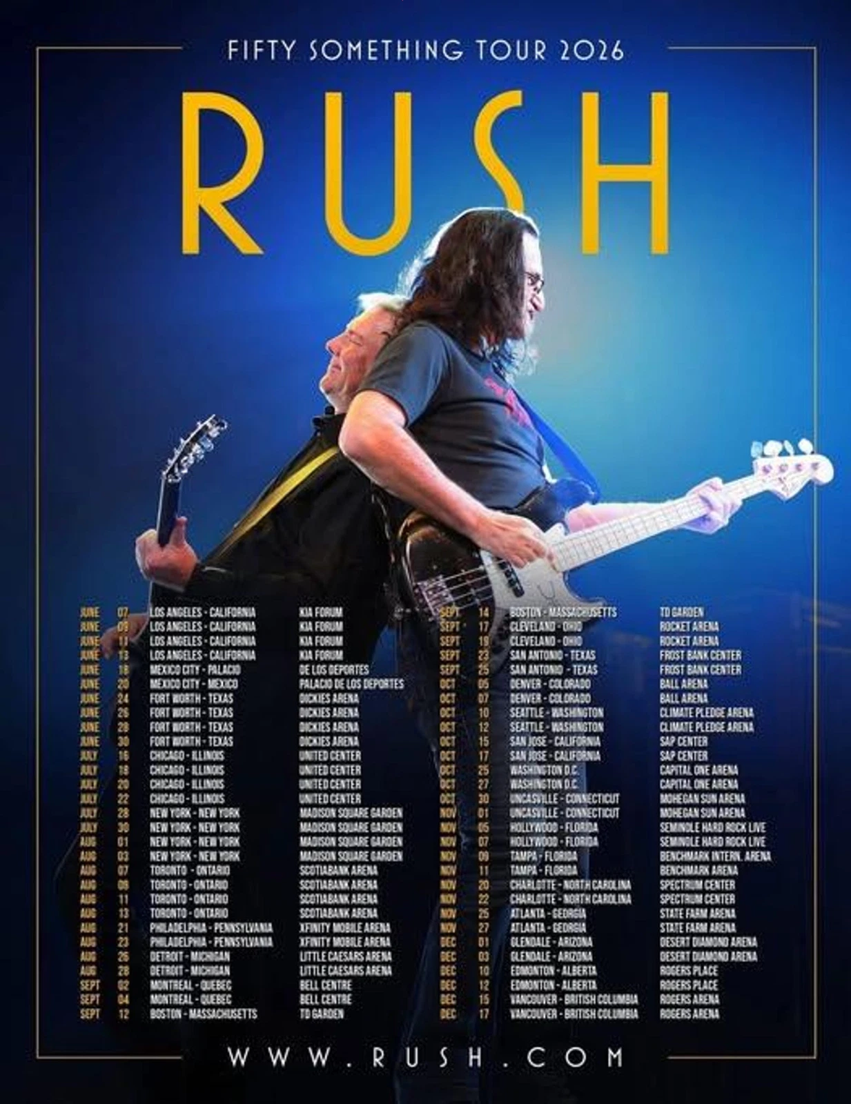 Rush 2026 Fifty Something Tour Poster