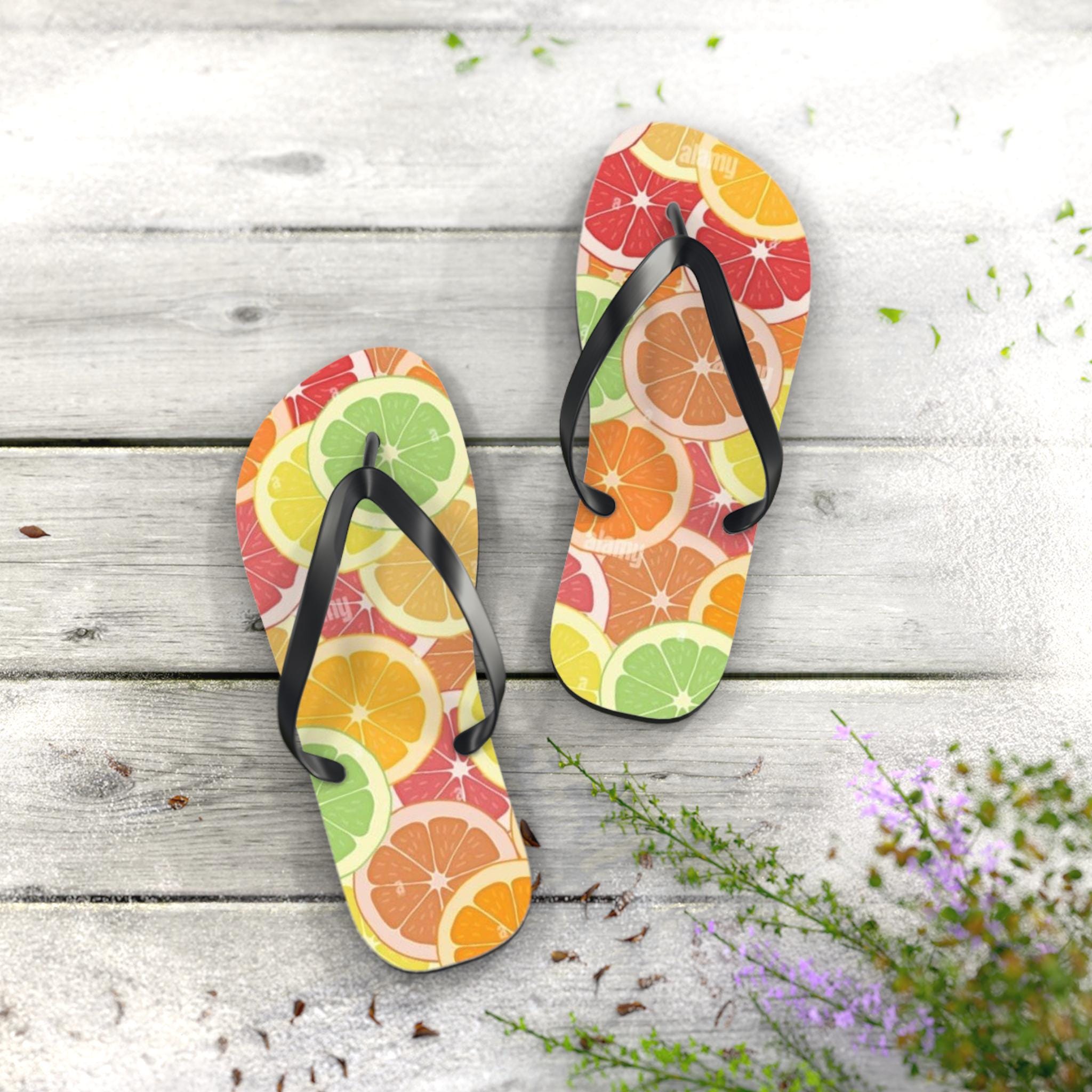 Citrus Slice Flip Flops, Summer Footwear, Beach Sandals, Vacation Essentials, Tropical Vibes, Gift for Her