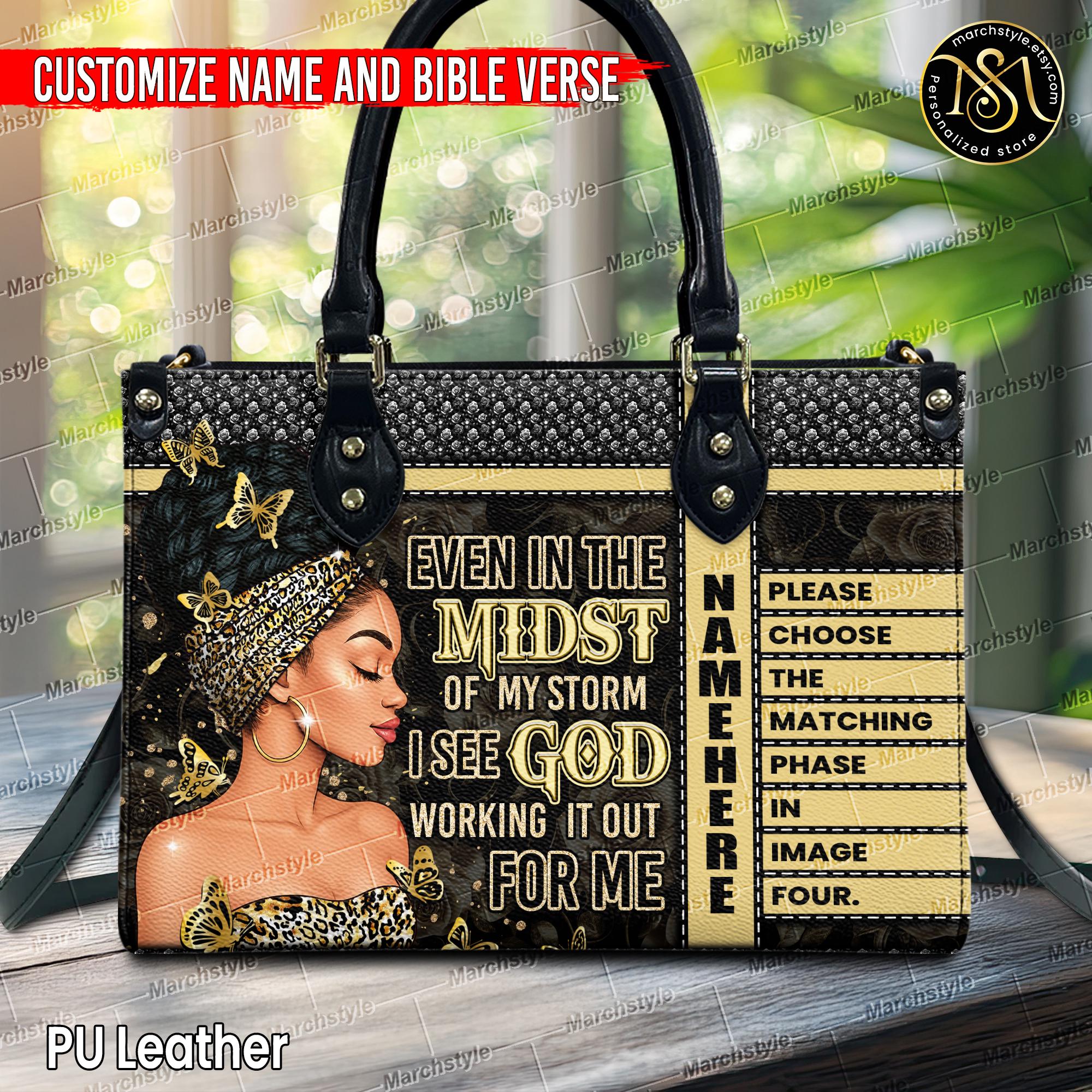 Marchstyle - Personalized Black Woman Christian Handbag, Bible Verse Leather Bag with Name, African American Church,Women of God