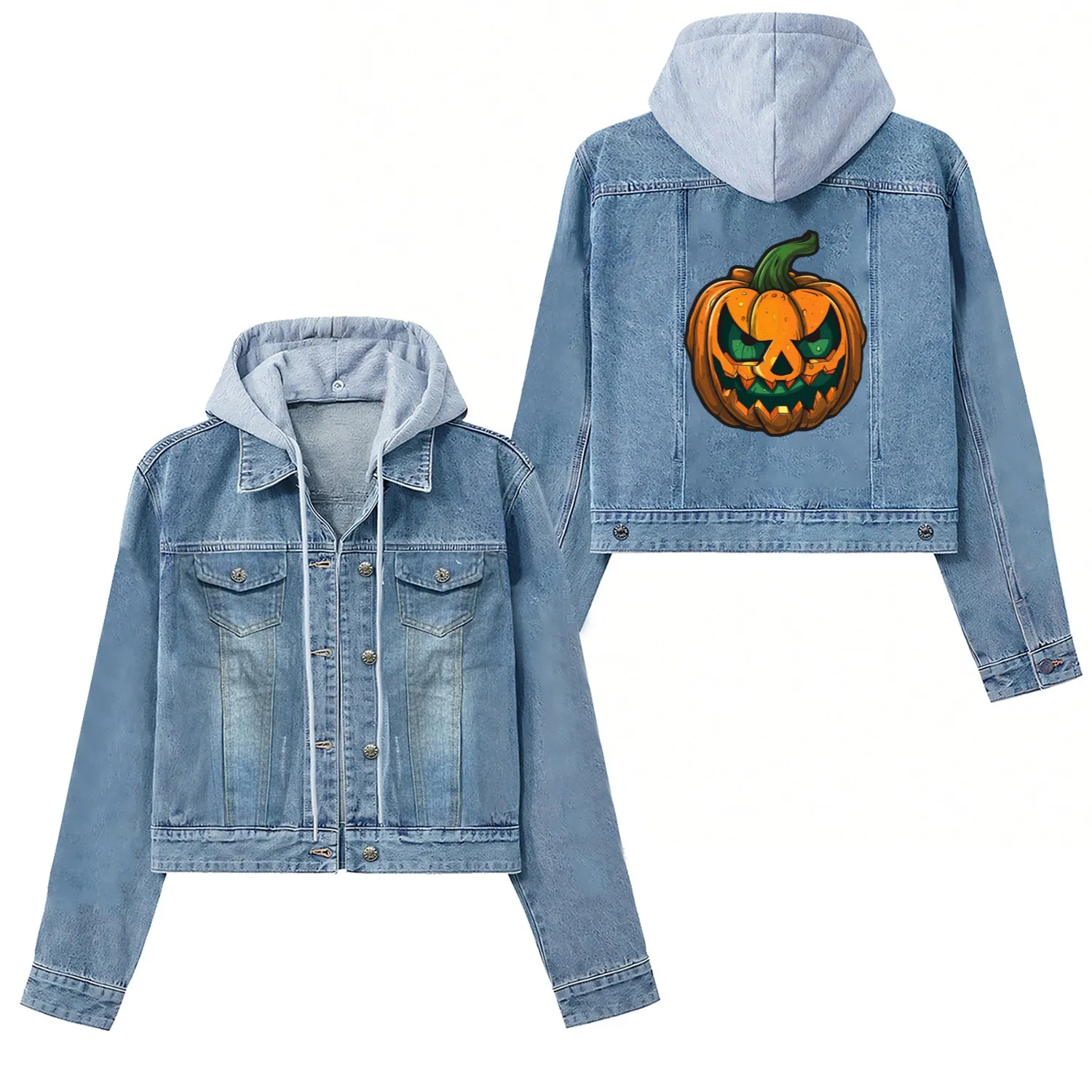 Halloween Pumpkin Grimace Face Scary Eyes Women's Denim Jackets