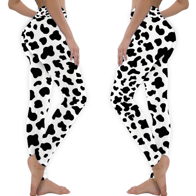 Men's Cow Print Leggings Tights - Black and White cow print men leggings