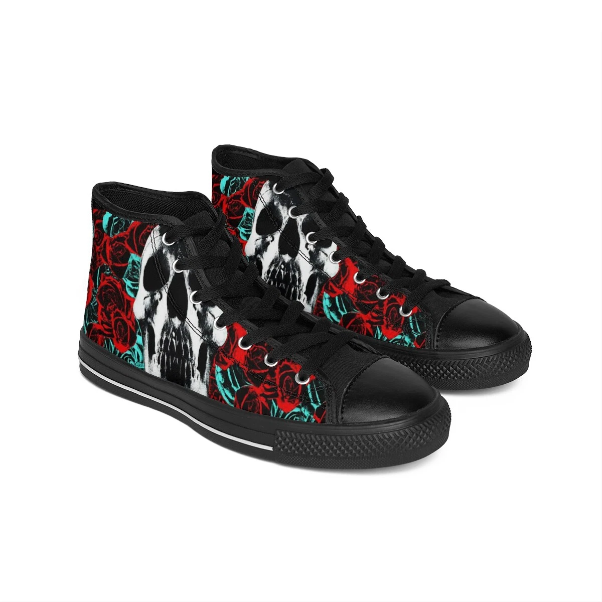 Deftone I Skull and Roses I Artistic Shoes I Men's High Top Sneakers