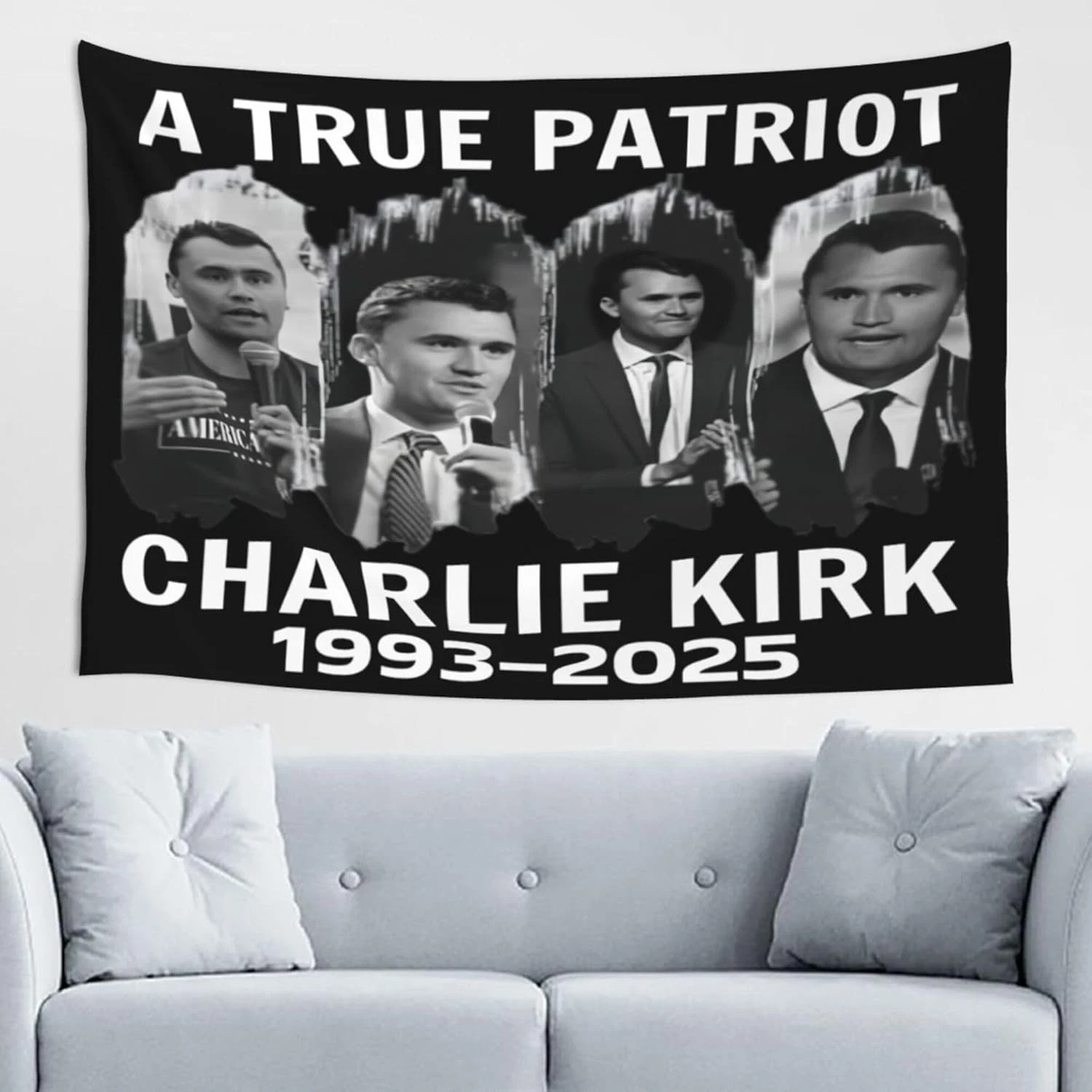 A True Patriot Charlie Kirk Tapestry, American Flag Wall Banner Decor