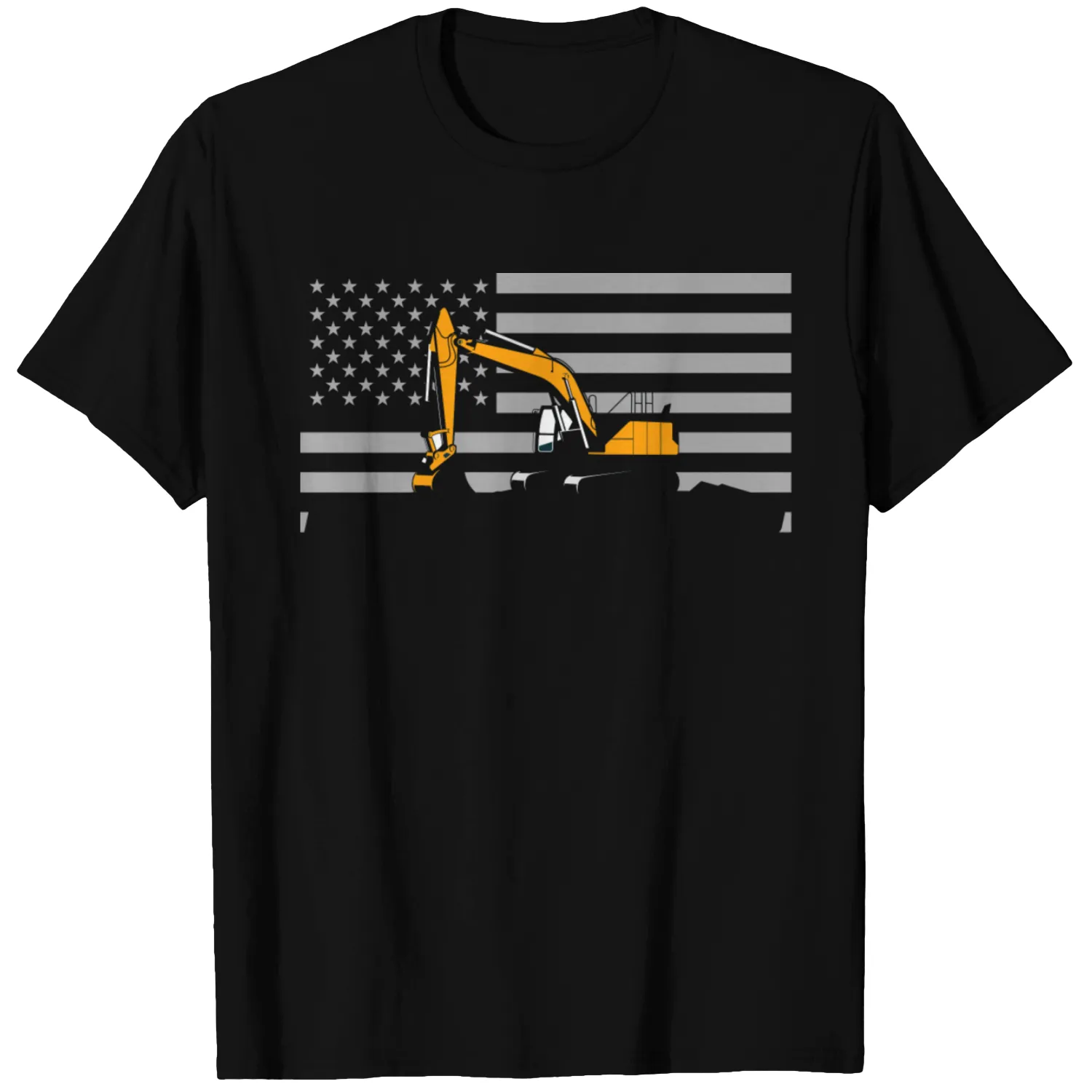 American Flag Excavator US Flag Construction T-shirt
