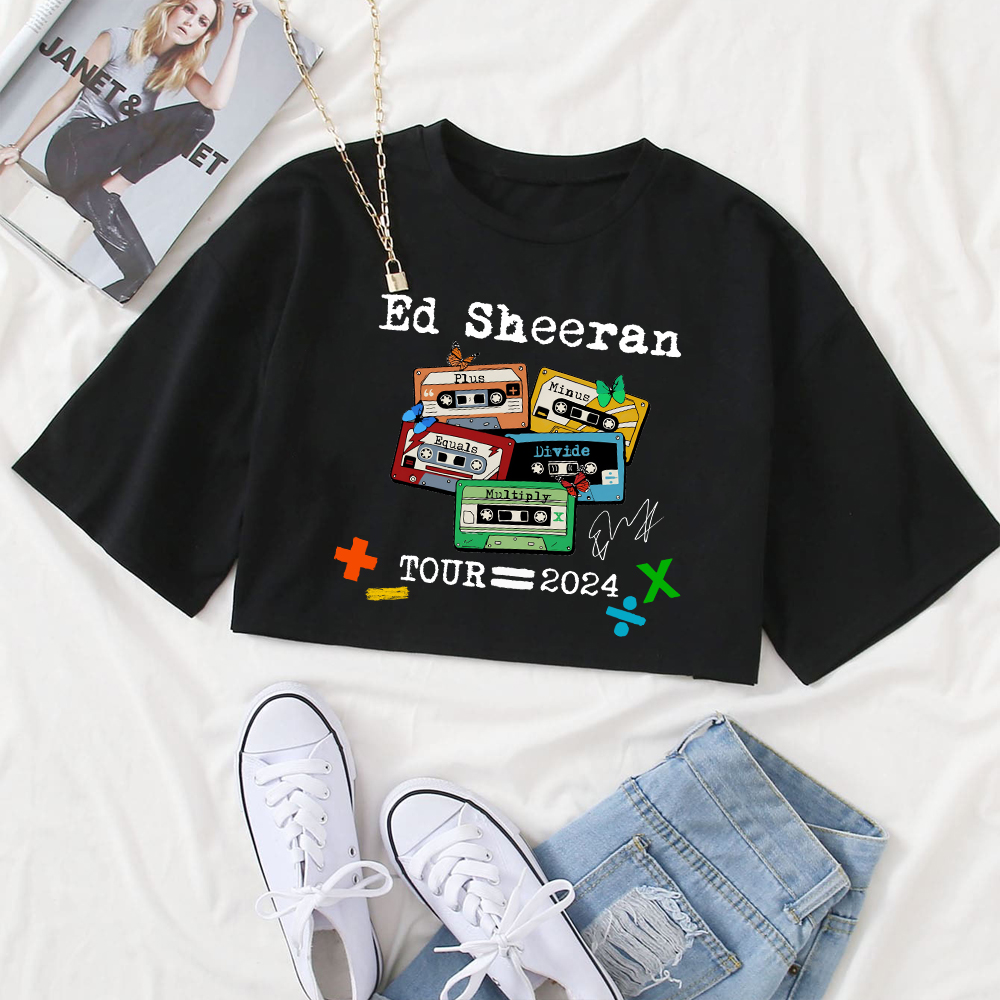 Ed Shee Tapes 2024 Tour Girls O-Neck Casual Women Crop Shirts for Fan Gift Tops