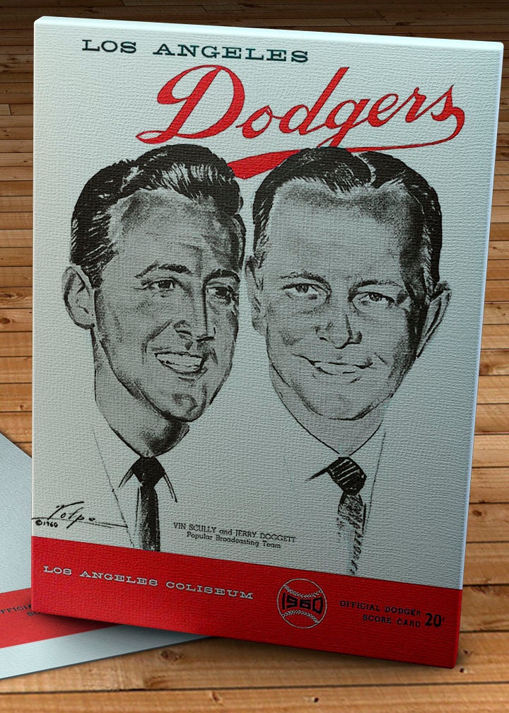 1960 Vintage Los Angeles Dodgers - Vin Scully and Jerry Doggett Program - Canvas Gallery Wrap