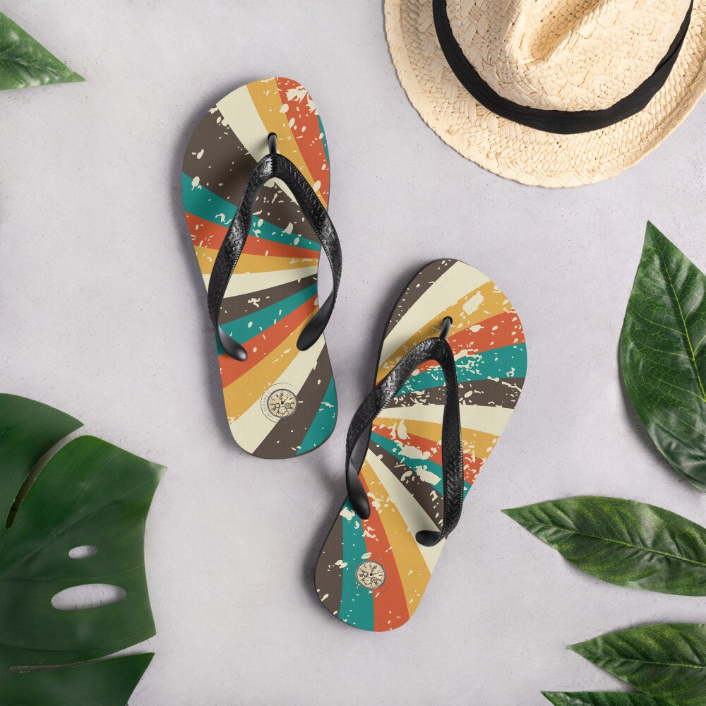 Retro Flip-Flops, vintage pattern flip flops, holiday pool flip flops, travel flip flops, mothers day gift