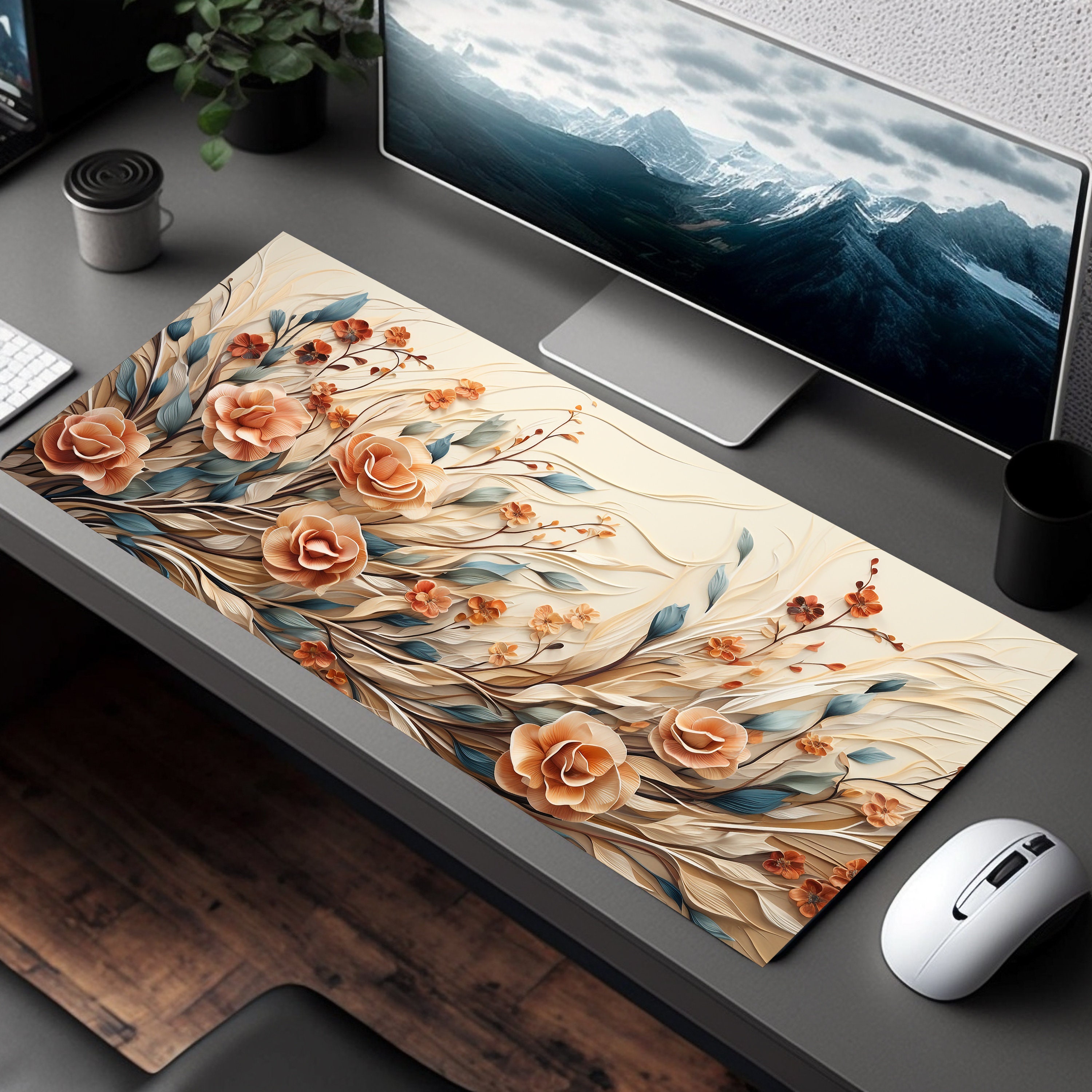 Floral Desk Mat for Women Office Accessories, Desktop Mousepad